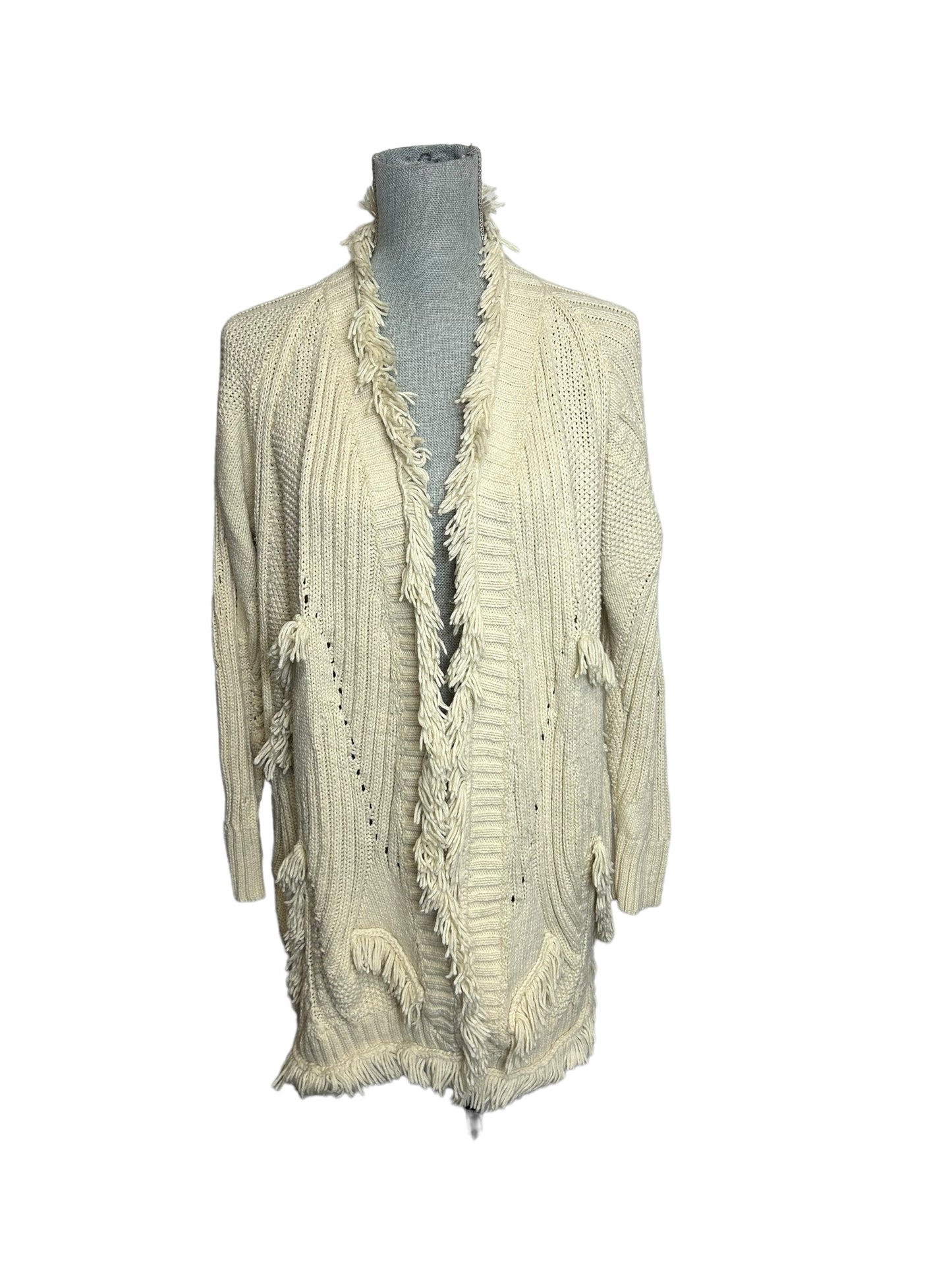 Rosie Neira Anthropologie Shaggy Knit Women's Cardigan Sweater Cream - Size S