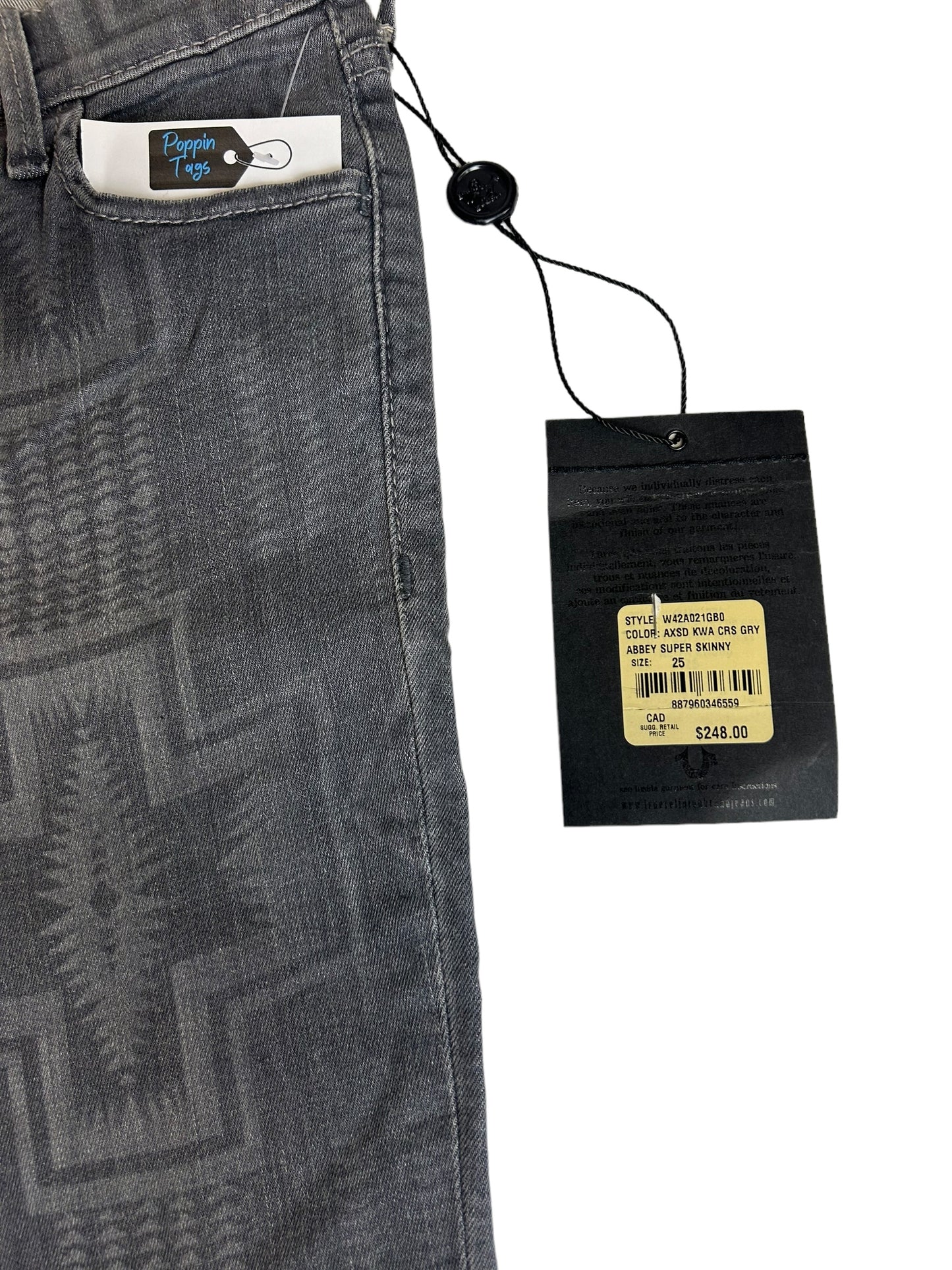 True Religion Abbey Super Skinny Women's Jeans Grey Aztec - Size 25