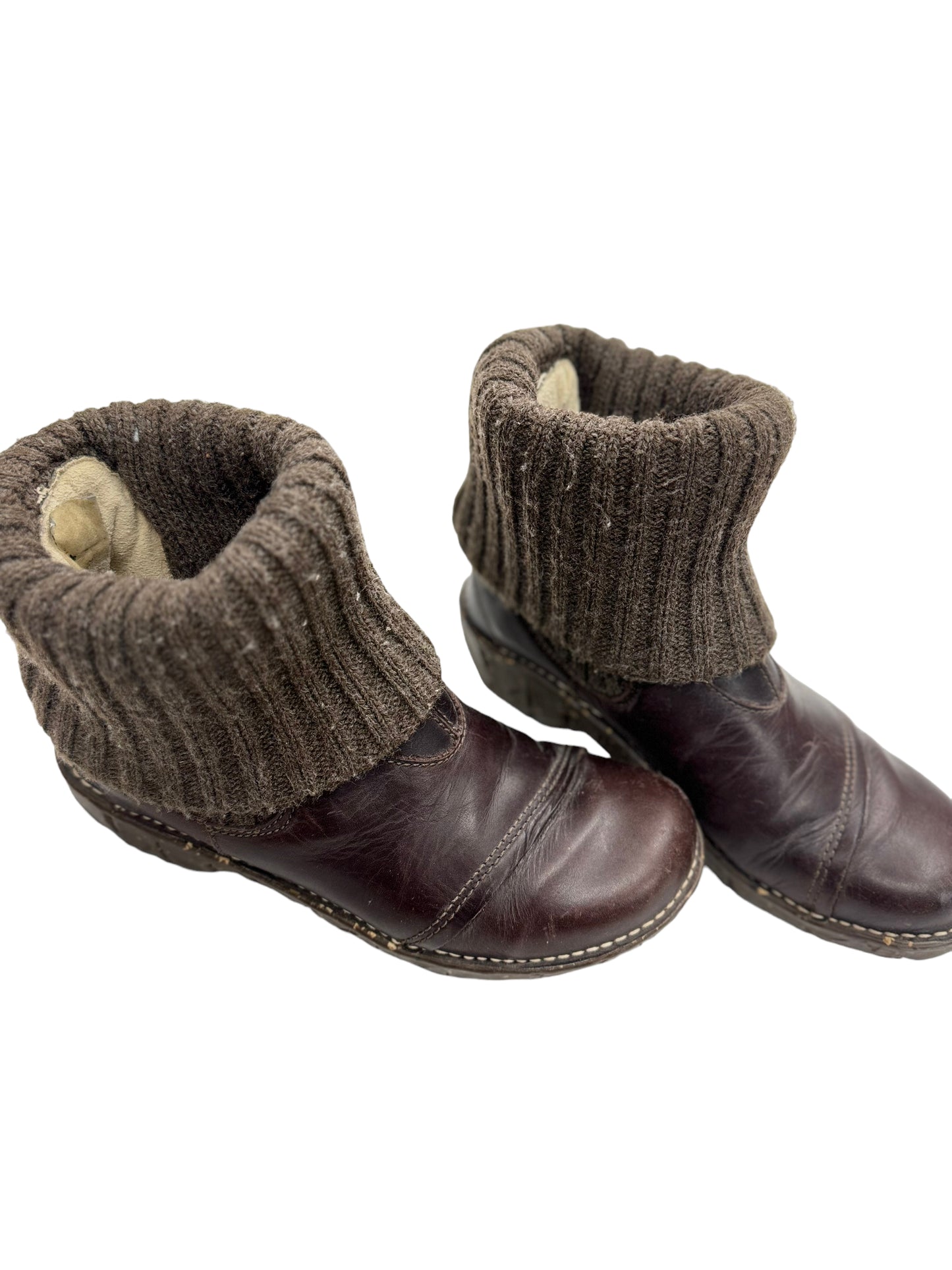 El Naturalista Yggdrasil Boots Leather Fold Sweater Ankle Booties Brown- Size 4