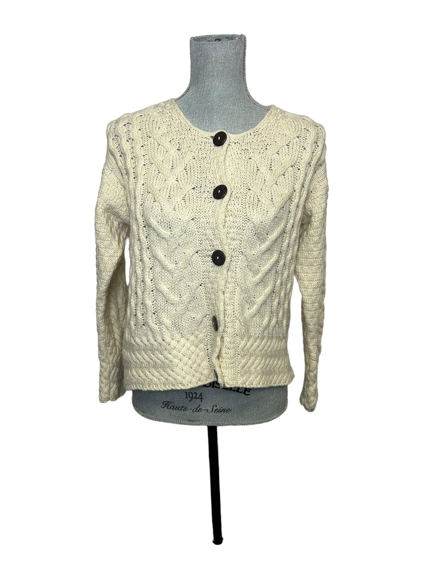 Carraig Donn Knit Button Up Women's Cardigan Cream/White - Size Small