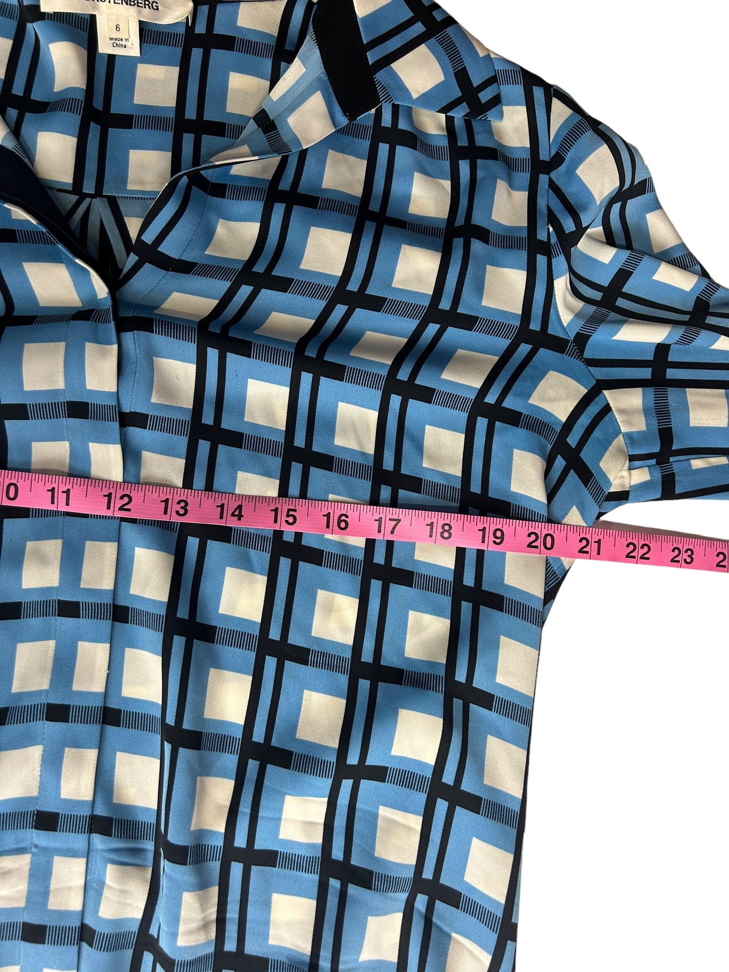 Diane Von Furstenberg Women's Slip Dress with Tie Blue Square Patterned - Size 6