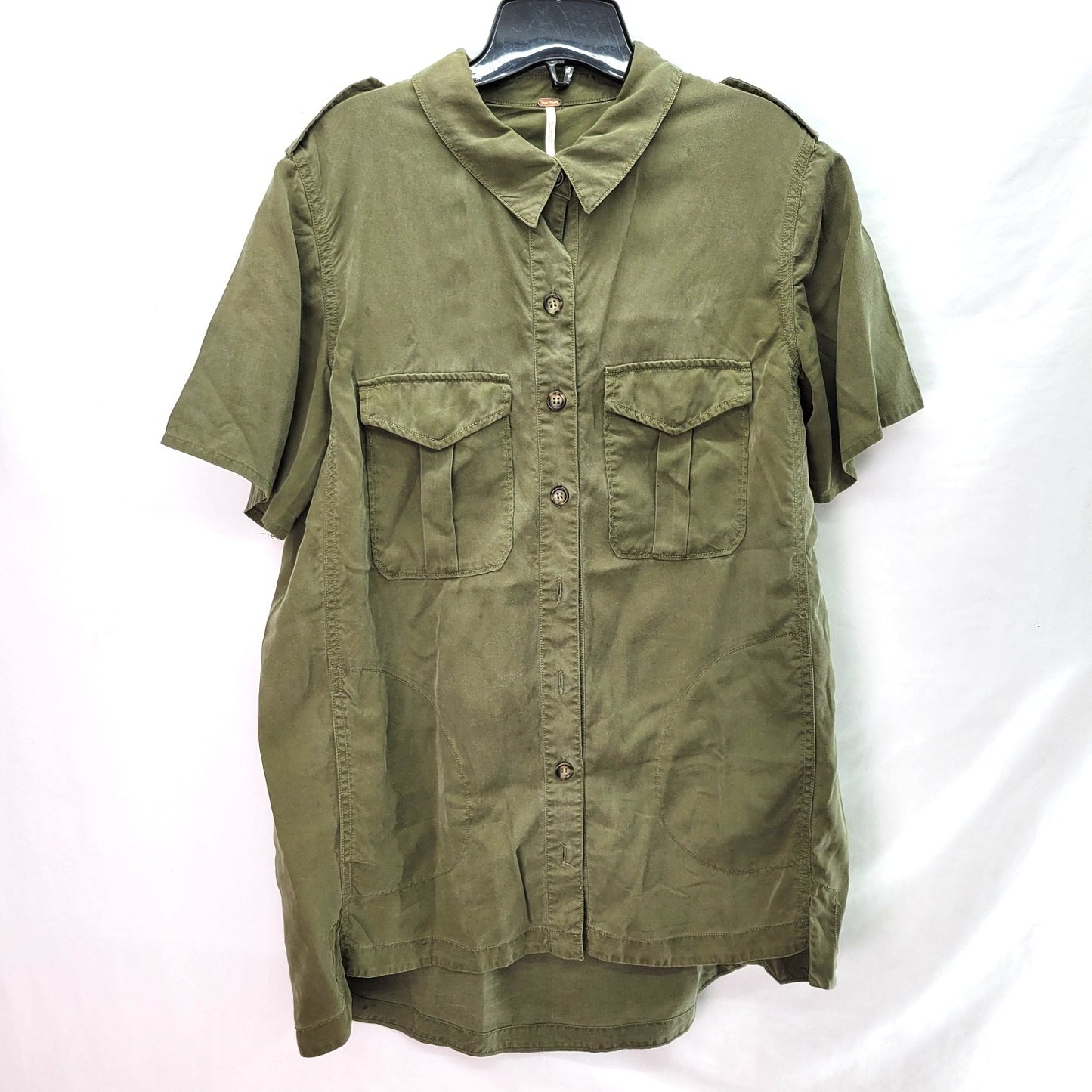Free People Women's Button Down Shirt Army Green - Size Medium
