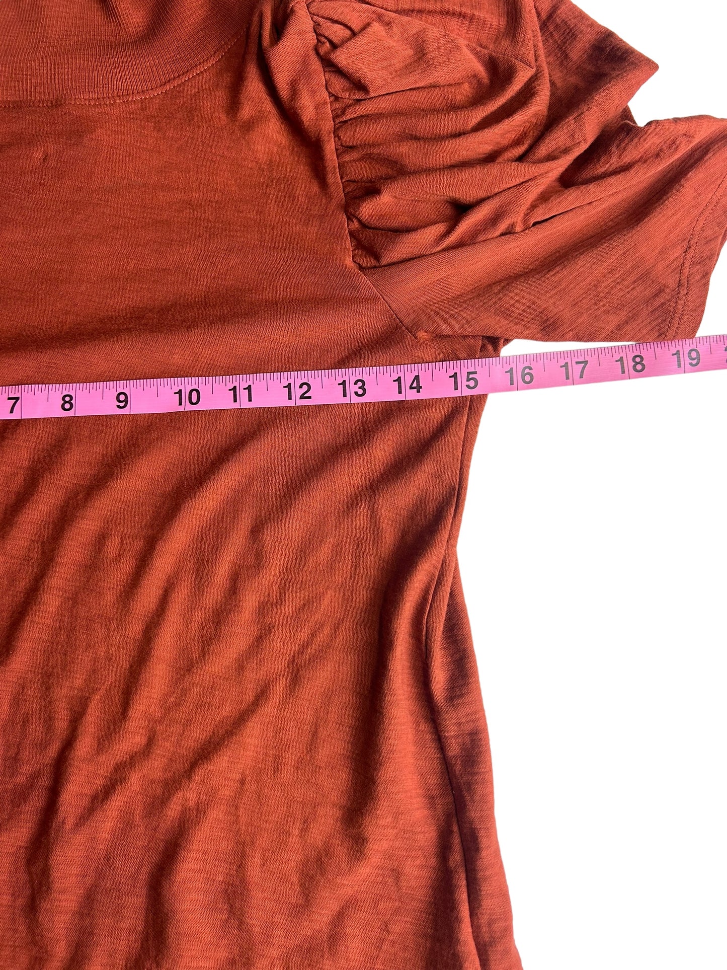 Nation LTD. Turtle Neck Puffed Mid Sleeve Women's Top Rust Orange - Size Small
