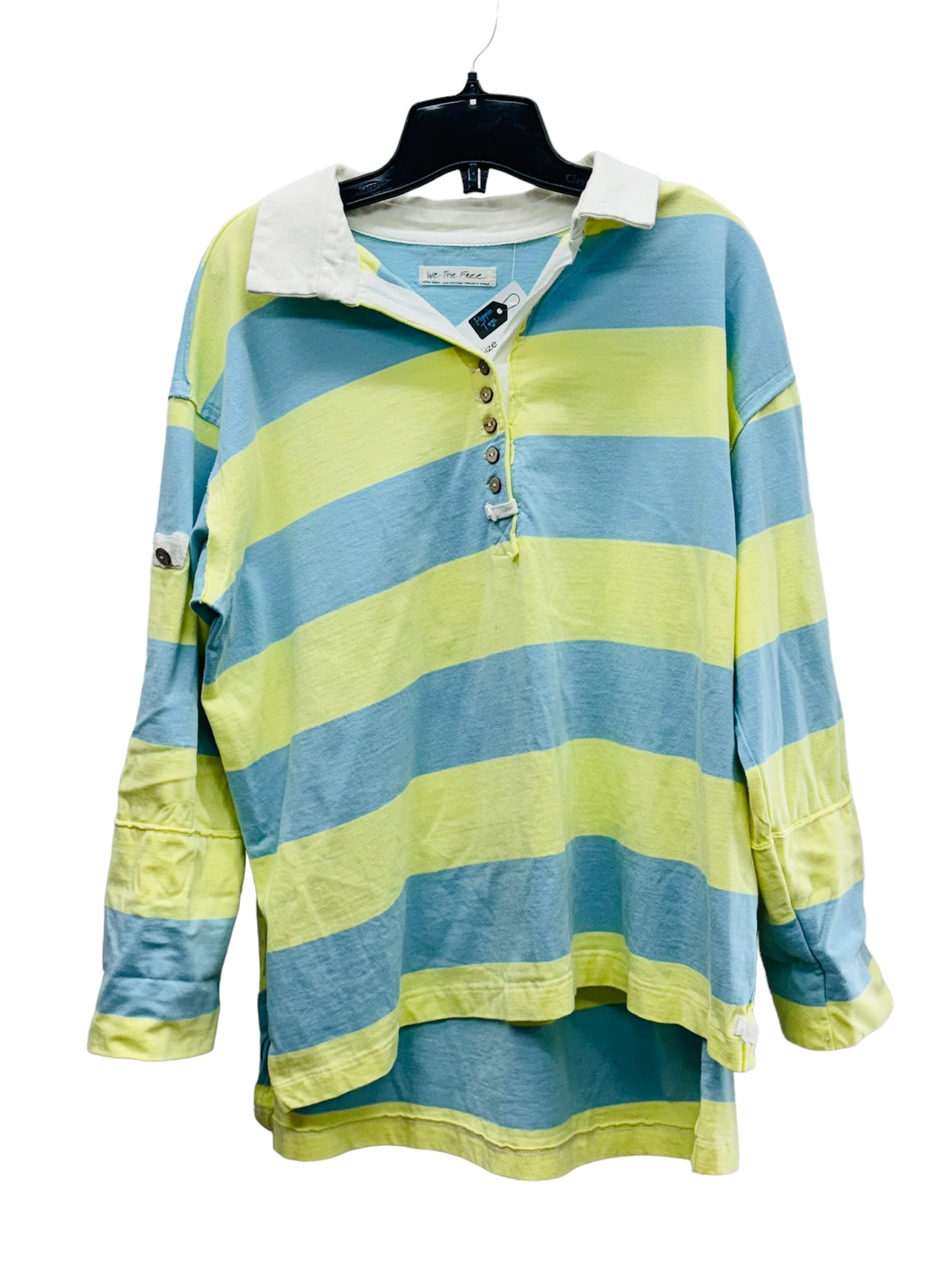 We The Free Collar Button Women's Long Sleeve Shirt Blue/Green Stripe - Size XS