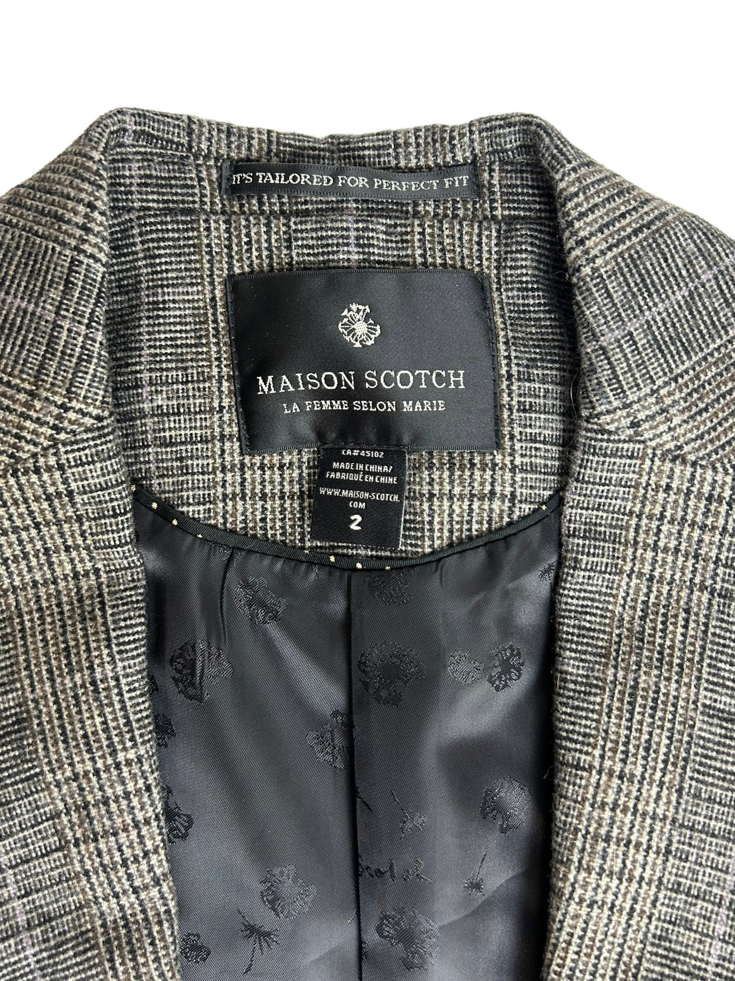 Maison Scotch Women's Blazer Plaid Grey/Tan - Size 2