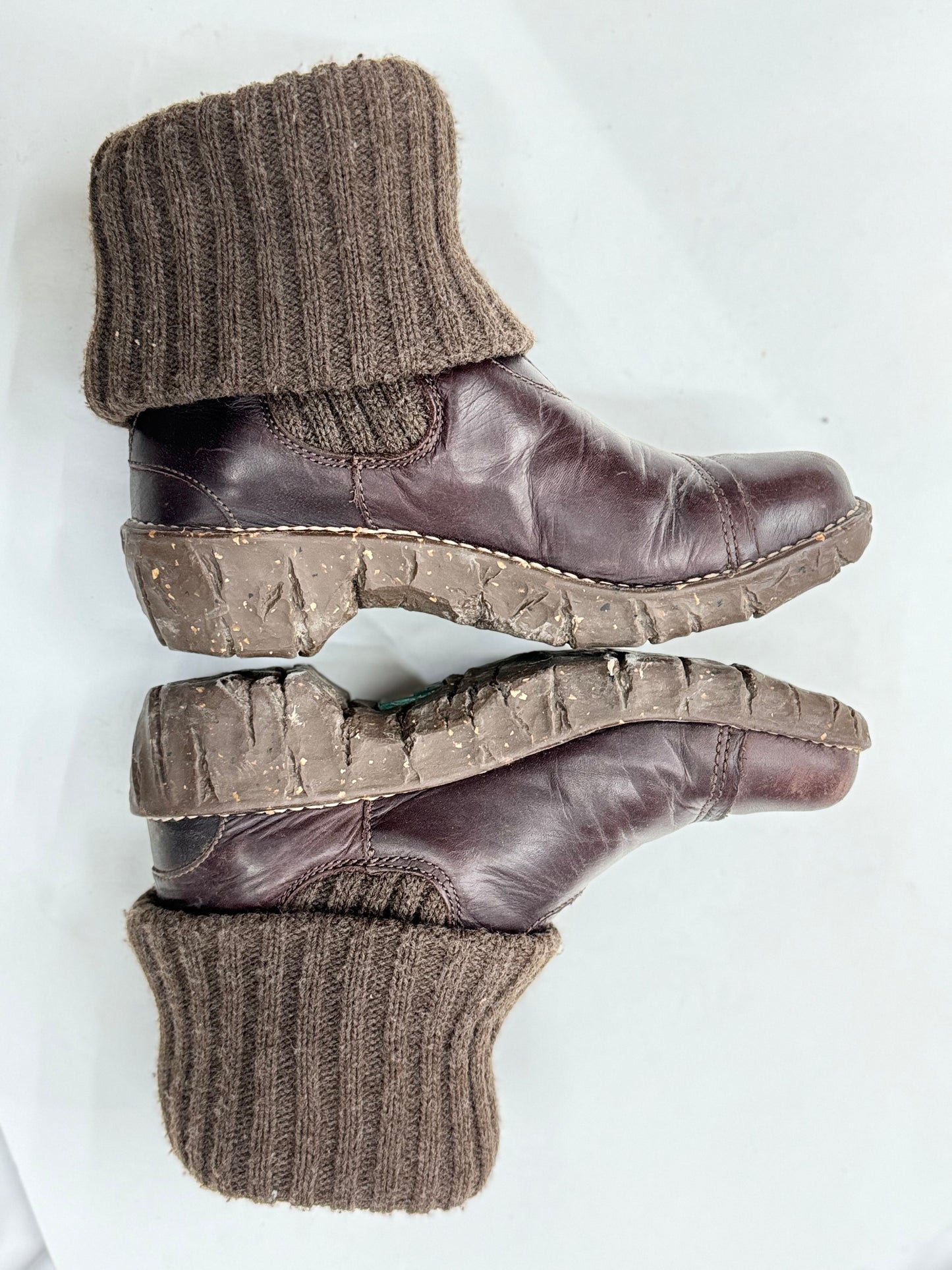 El Naturalista Yggdrasil Boots Leather Fold Sweater Ankle Booties Brown- Size 4