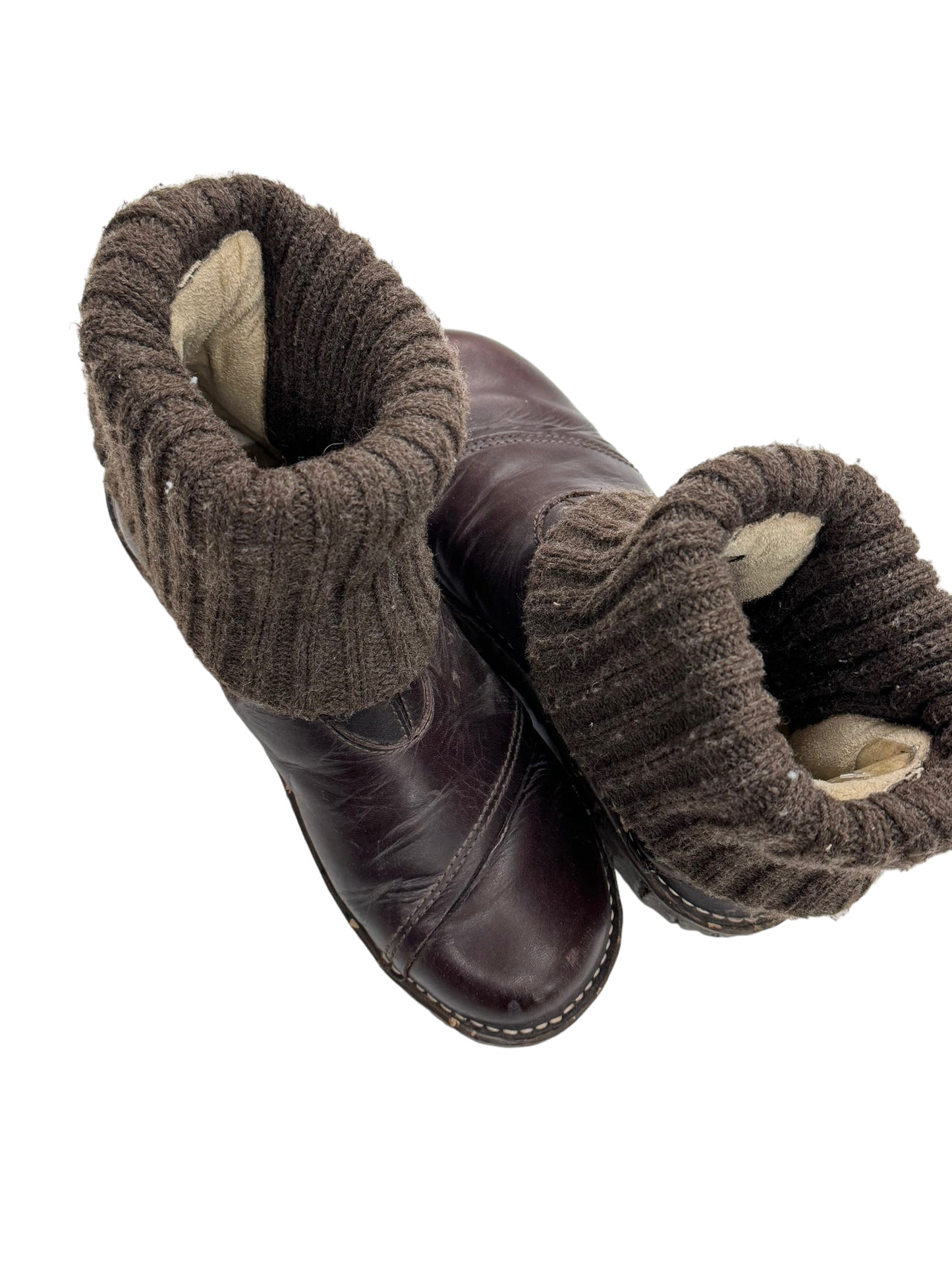 El Naturalista Yggdrasil Boots Leather Fold Sweater Ankle Booties Brown- Size 4
