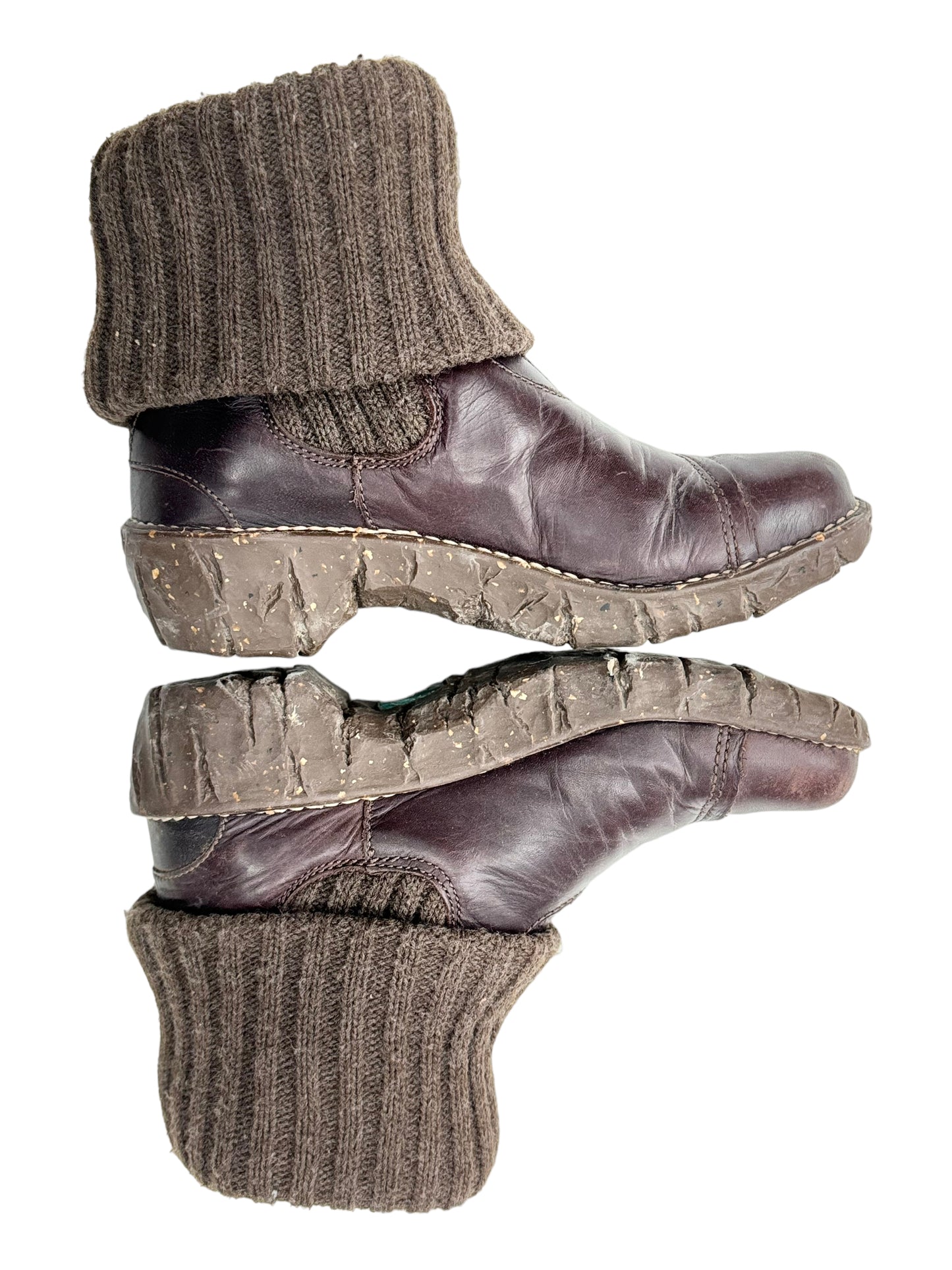 El Naturalista Yggdrasil Boots Leather Fold Sweater Ankle Booties Brown- Size 4