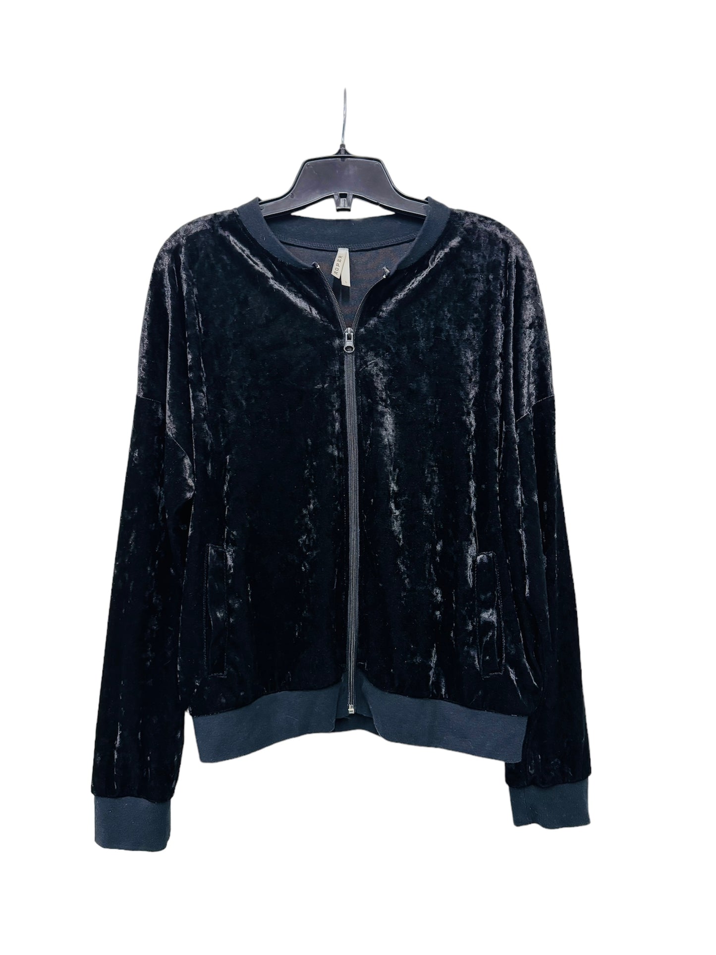 Roper Ladies Crushed Velvet Bomber Jacket Black - Size Large