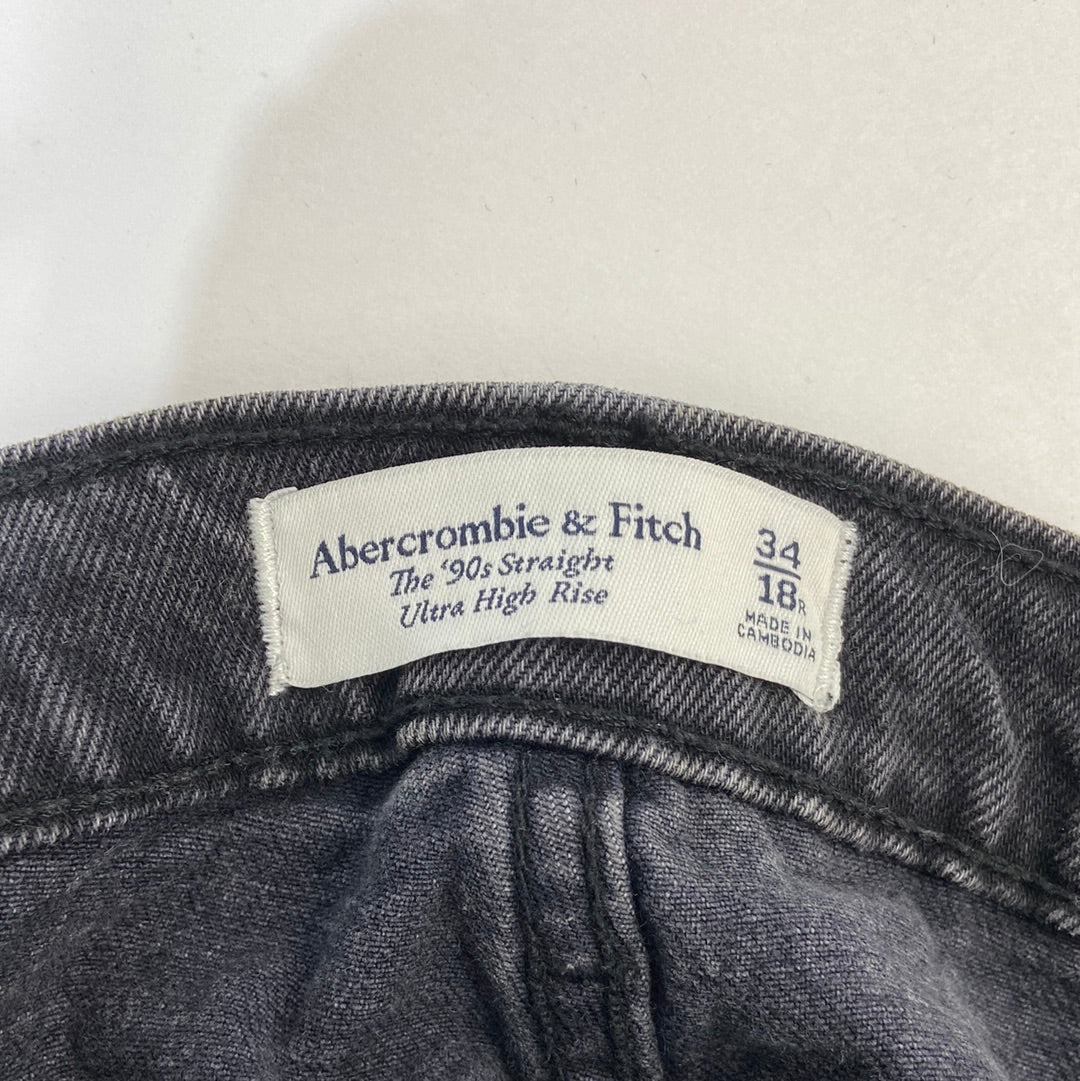 Abercrombie & Fitch 90s Women's Straight Leg Denim Jeans Black - Size 34/18R