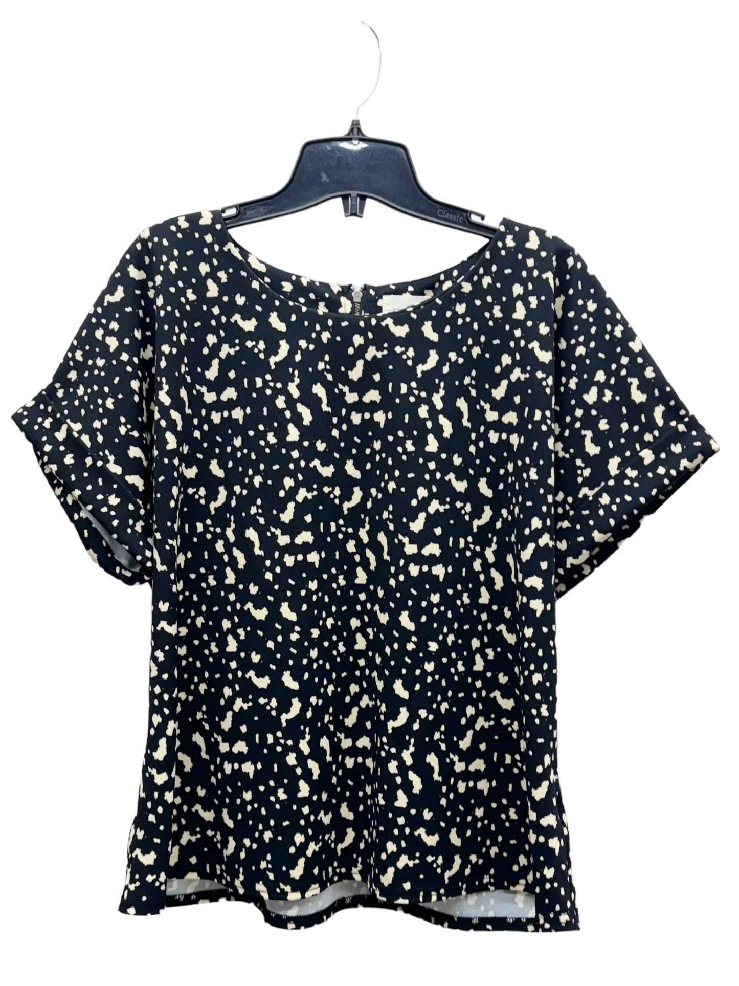 Melloday Women’s Printed Short Sleeve Top Black/Cream - Size Large