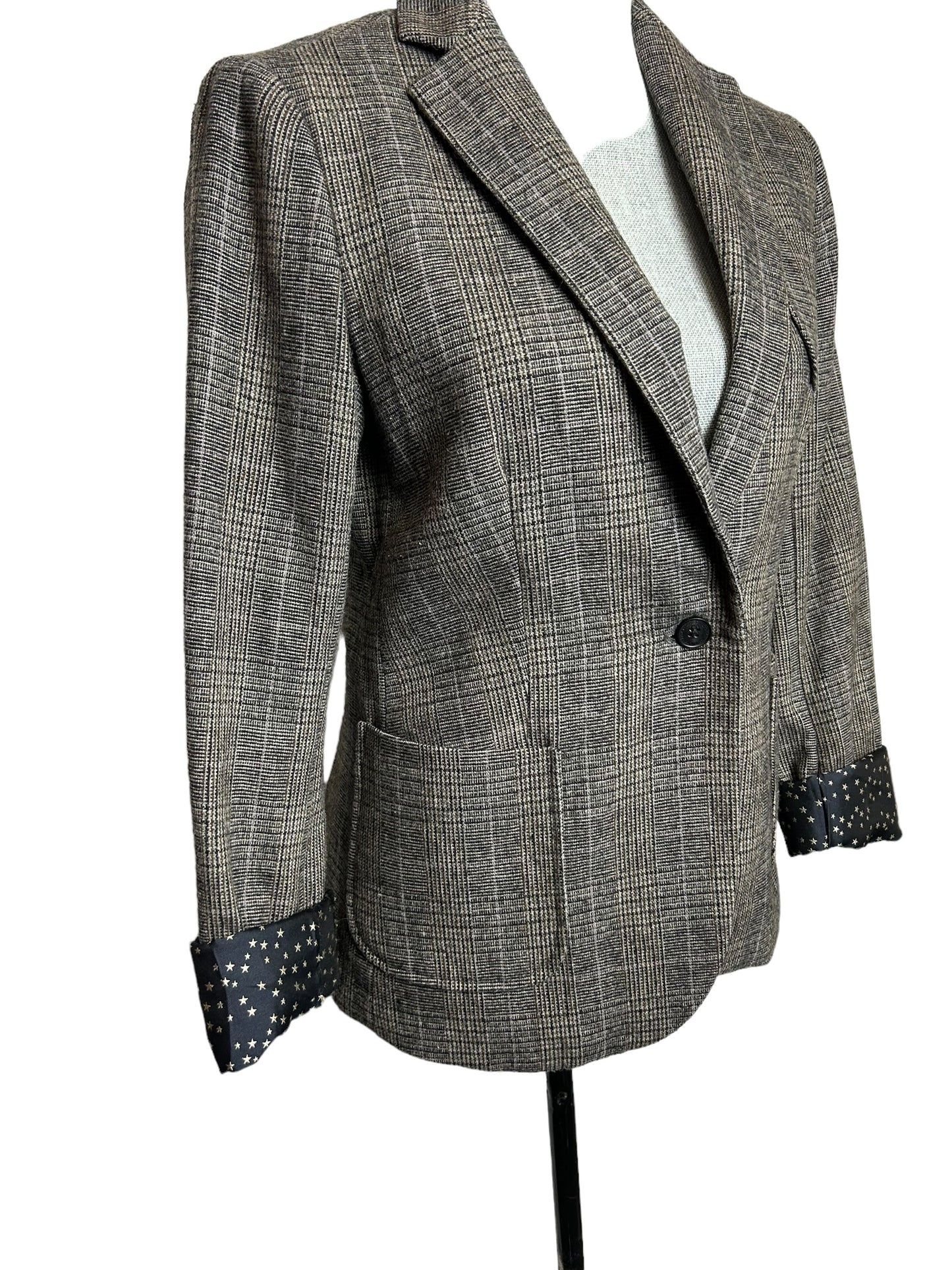 Maison Scotch Women's Blazer Plaid Grey/Tan - Size 2