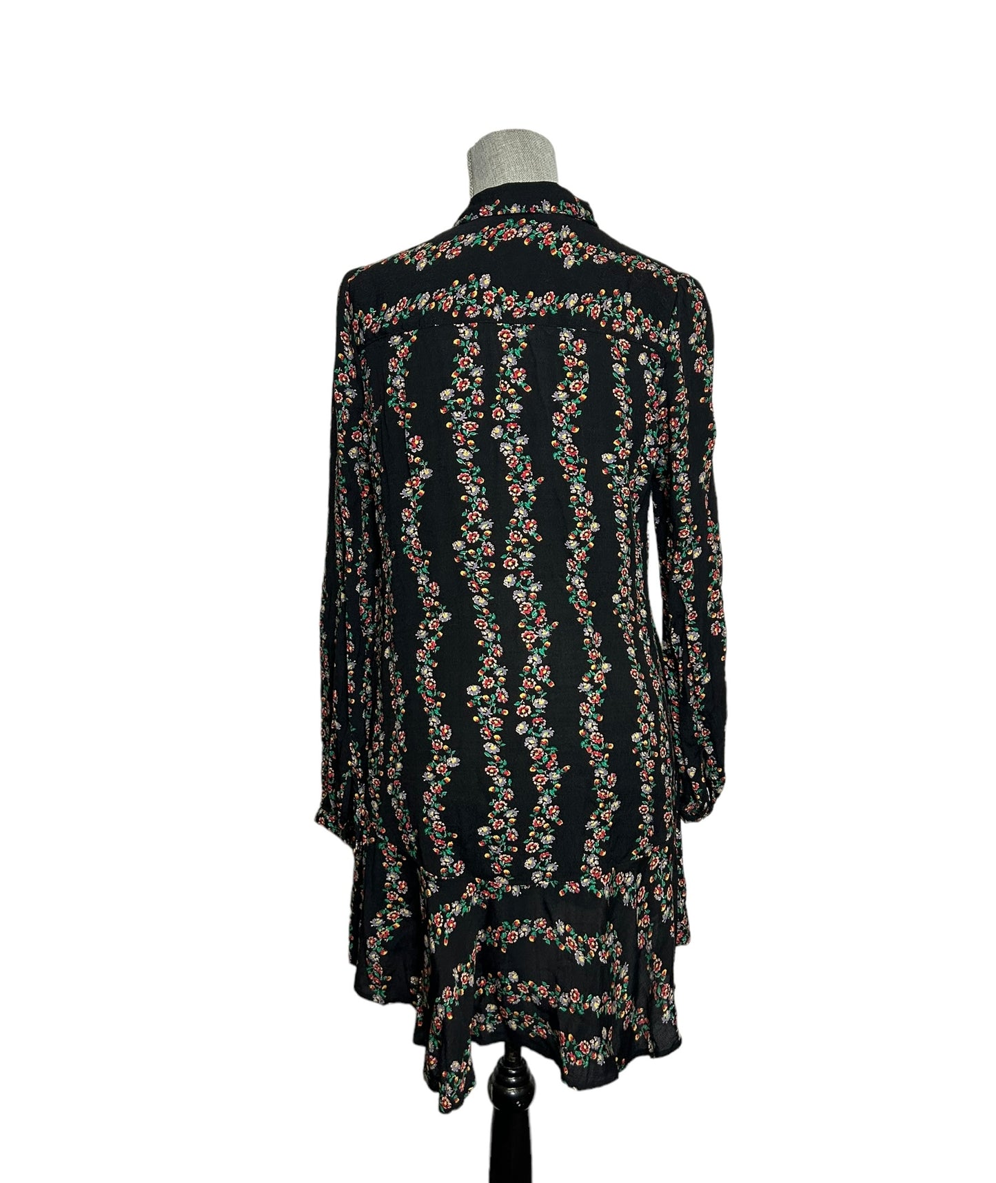 Free People Button Up Women's Dress Floral Black - Size Extra Small