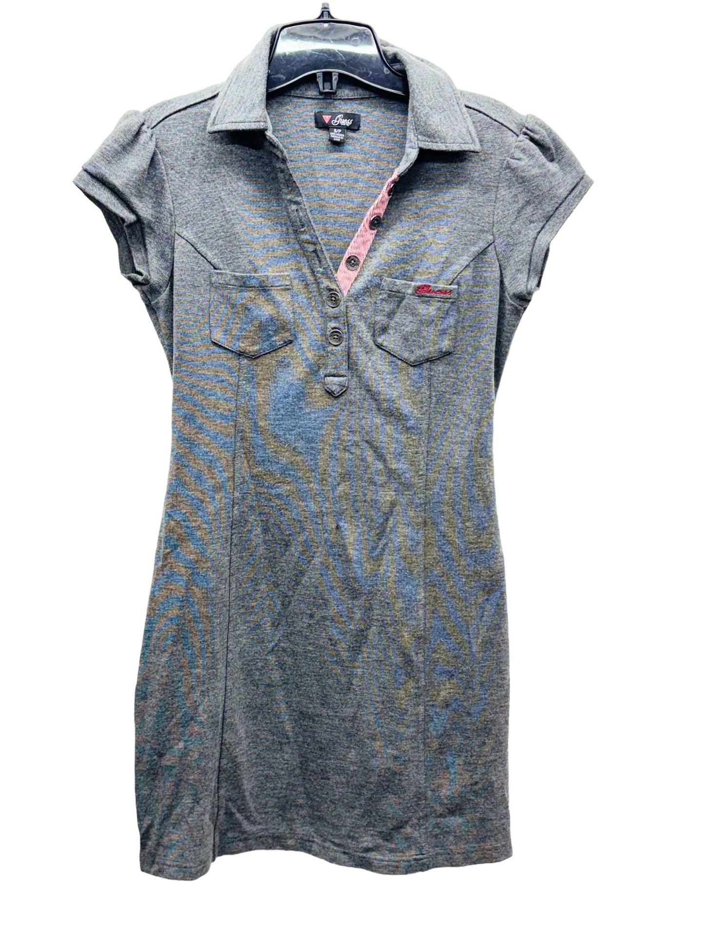 Guess Y2K Women's Midi Dress with Collar & Front Pocket Grey - Size Small