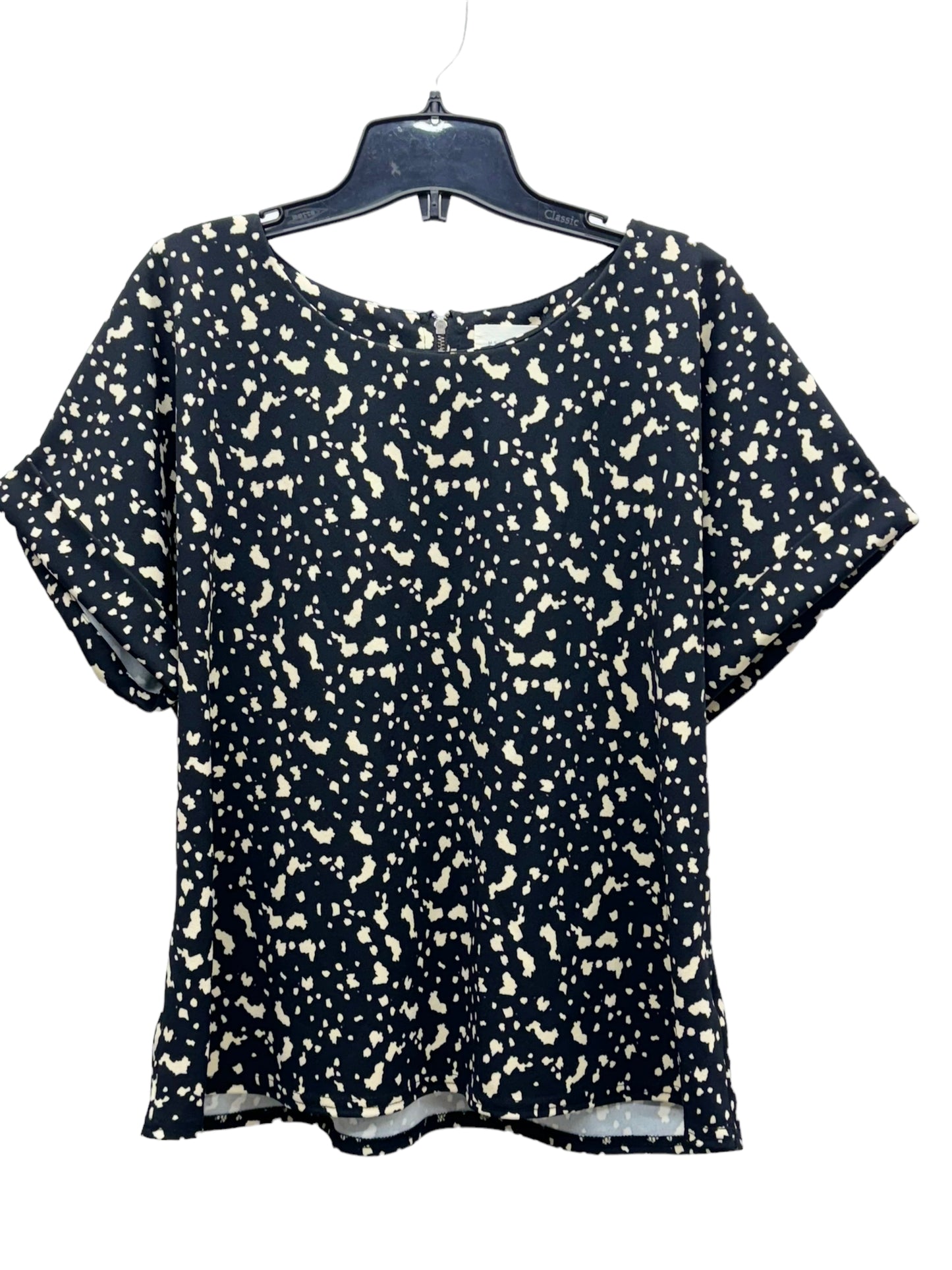 Melloday Women’s Printed Short Sleeve Top Black/Cream - Size Large