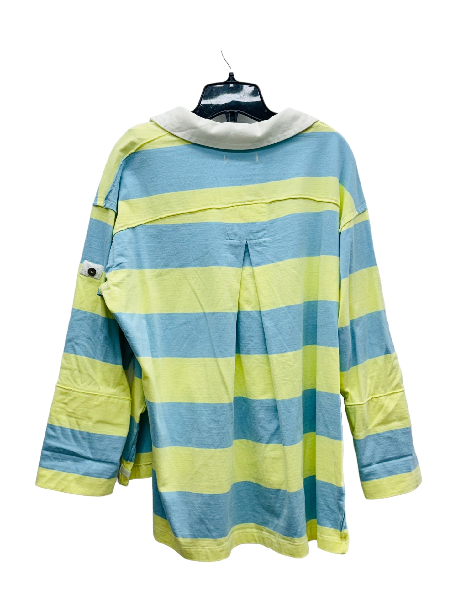 We The Free Collar Button Women's Long Sleeve Shirt Blue/Green Stripe - Size XS