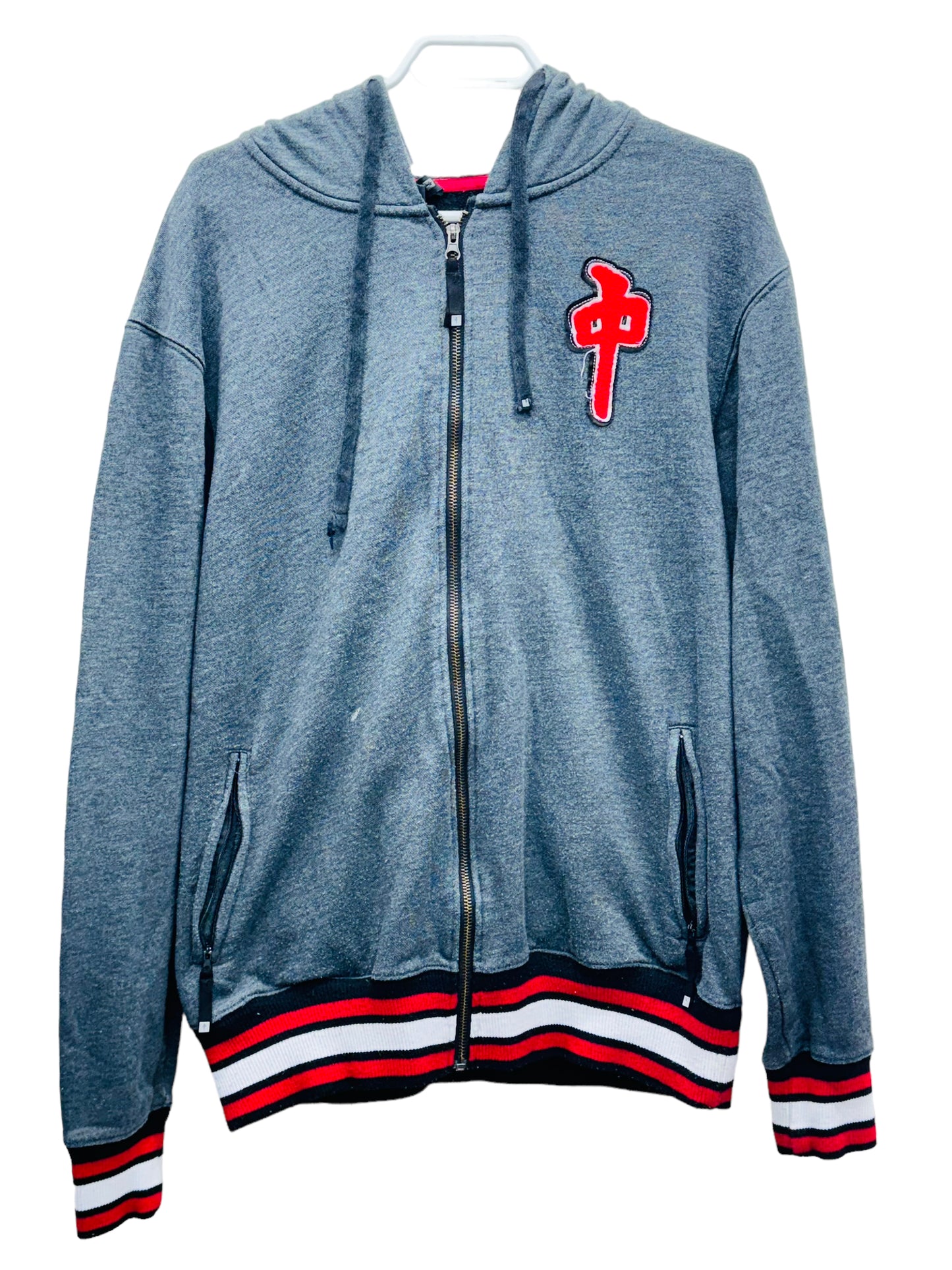 Red Dragon Y2K Zip Up Men's Hoodie Grey - Size Large
