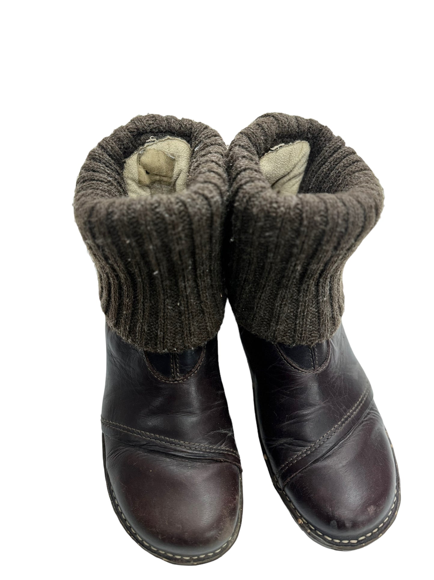 El Naturalista Yggdrasil Boots Leather Fold Sweater Ankle Booties Brown- Size 4