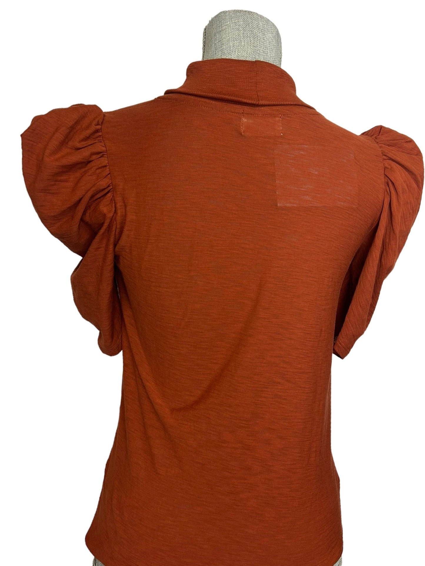 Nation LTD. Turtle Neck Puffed Mid Sleeve Women's Top Rust Orange - Size Small