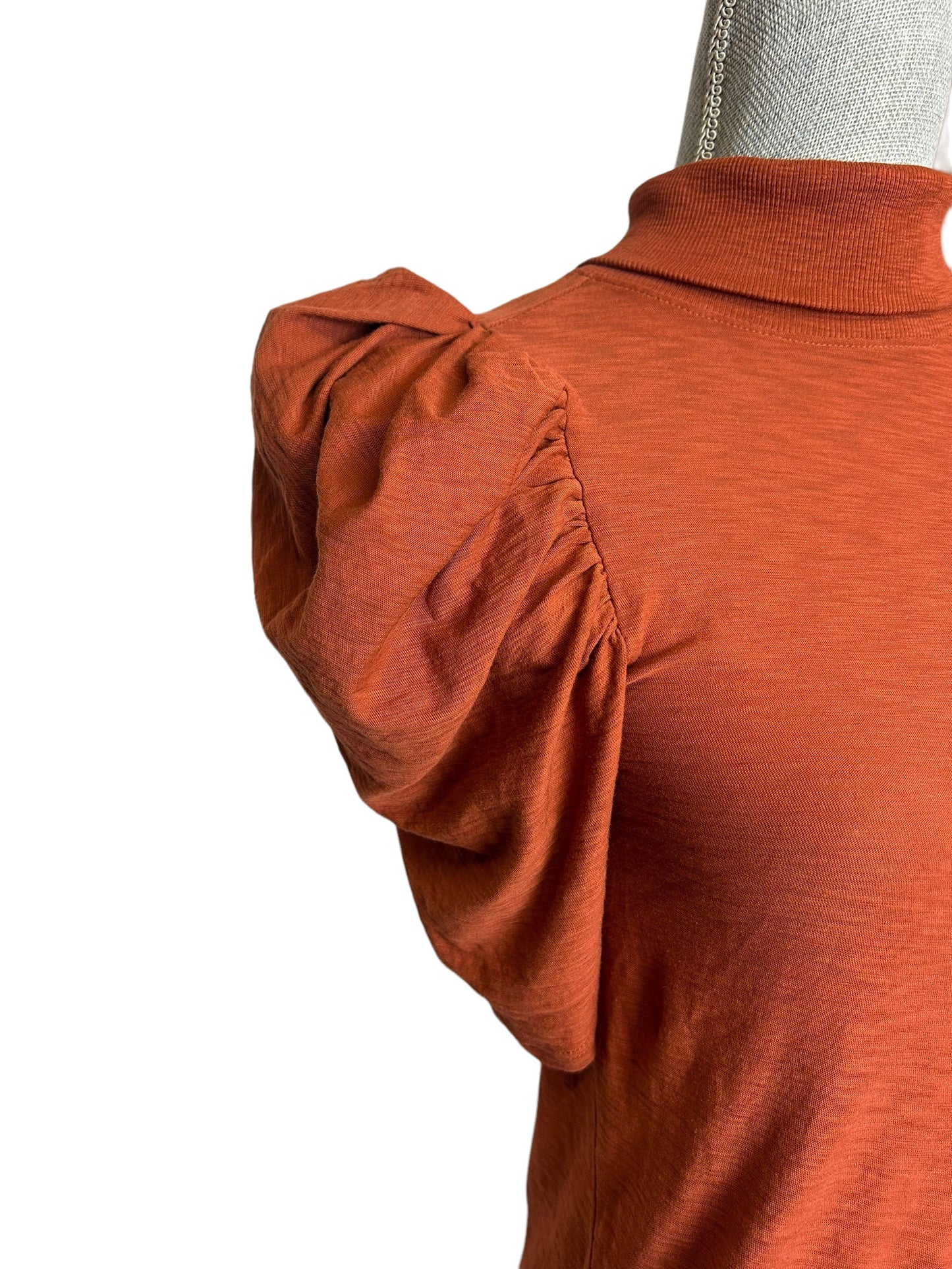 Nation LTD. Turtle Neck Puffed Mid Sleeve Women's Top Rust Orange - Size Small