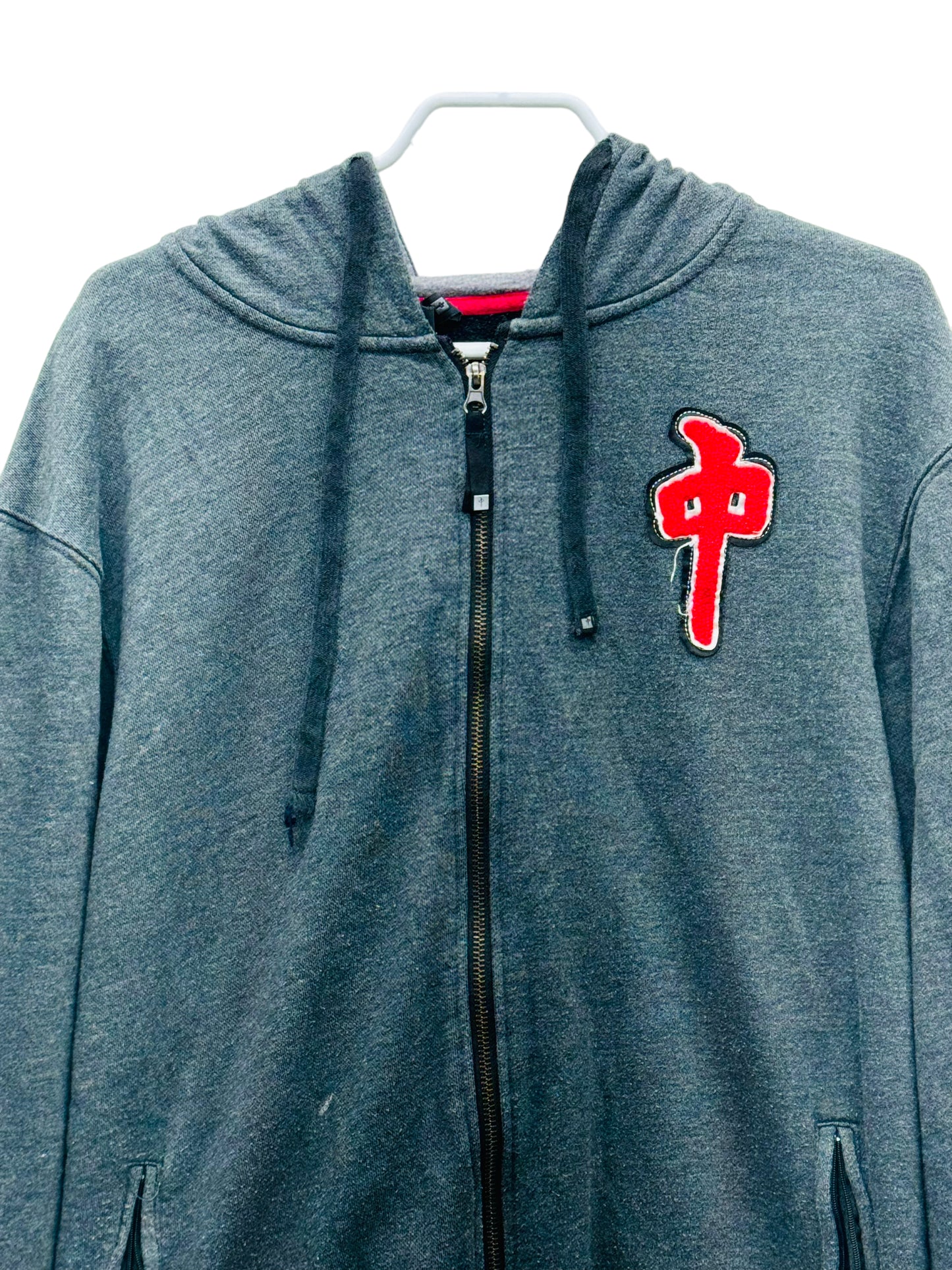 Red Dragon Y2K Zip Up Men's Hoodie Grey - Size Large