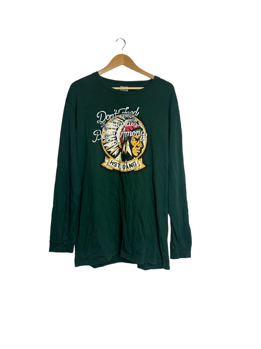 Hustlegang Of America Chief Long Sleeve Men's Shirt Green - Size Large