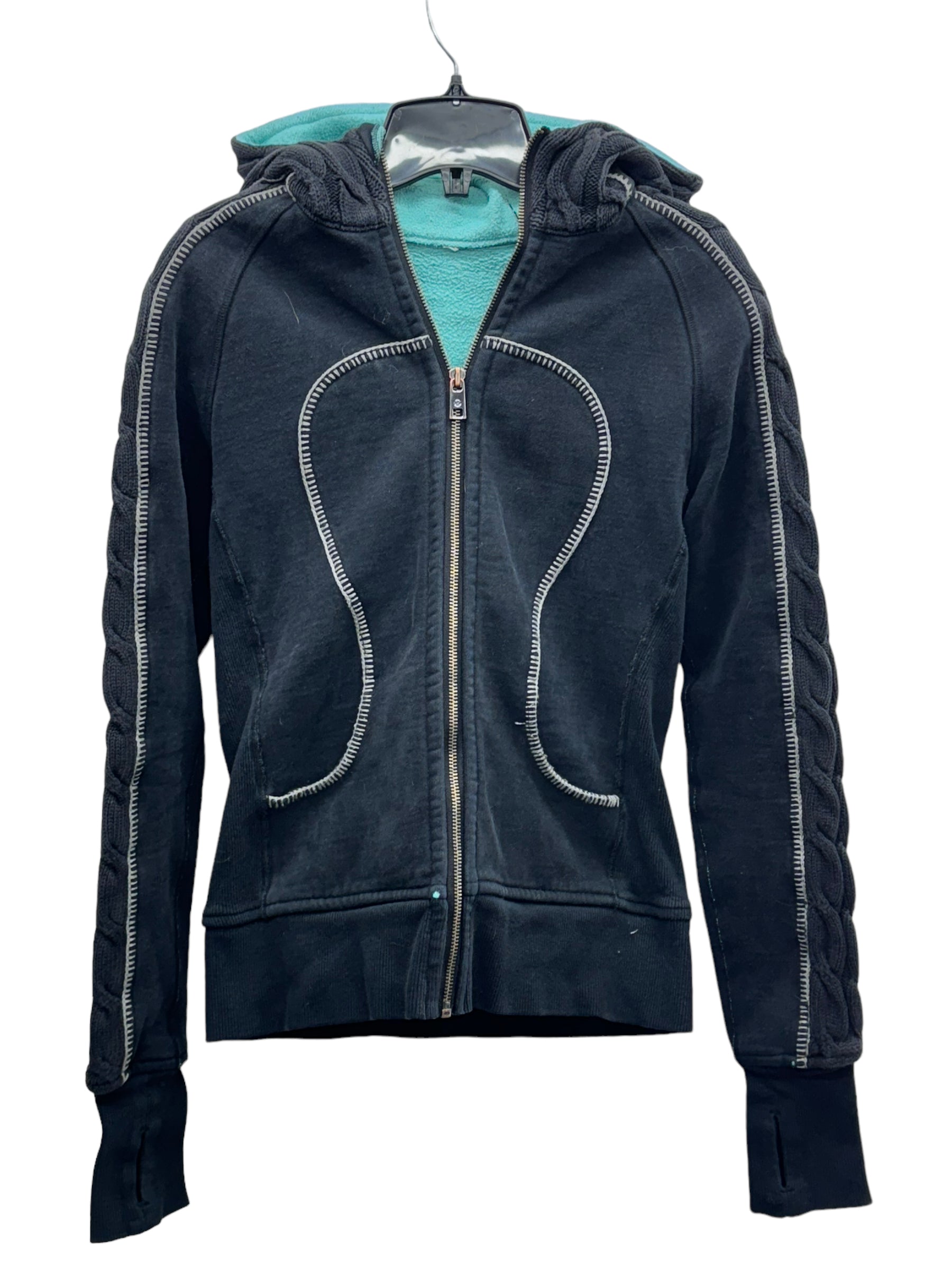 Lululemon Scuba hoodie turquoise and black knitted sleeves - 6 – PoppinTags