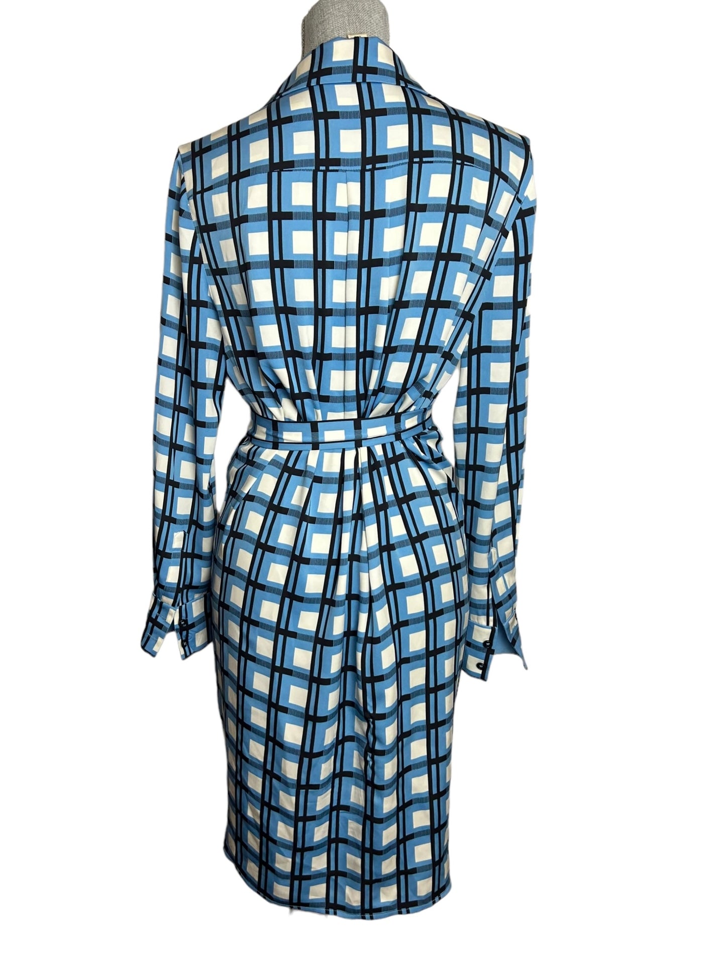 Diane Von Furstenberg Women's Slip Dress with Tie Blue Square Patterned - Size 6