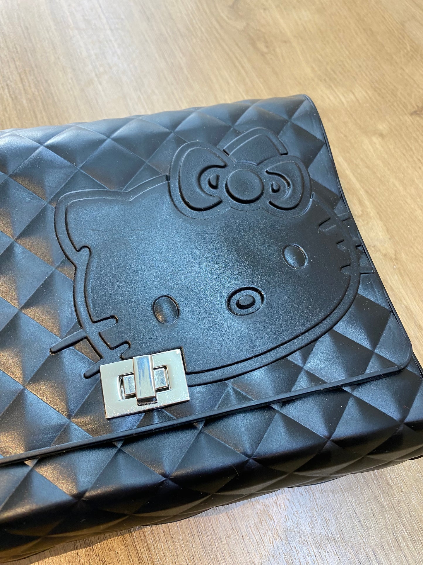 Hello Kitty Quilted Leather Shoulder Bag Chain Strap Crossbody Black