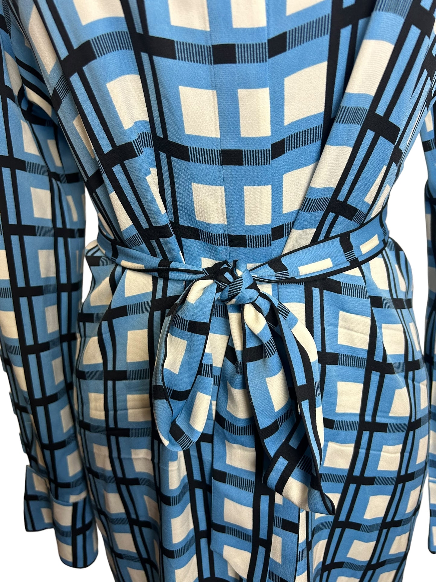 Diane Von Furstenberg Women's Slip Dress with Tie Blue Square Patterned - Size 6