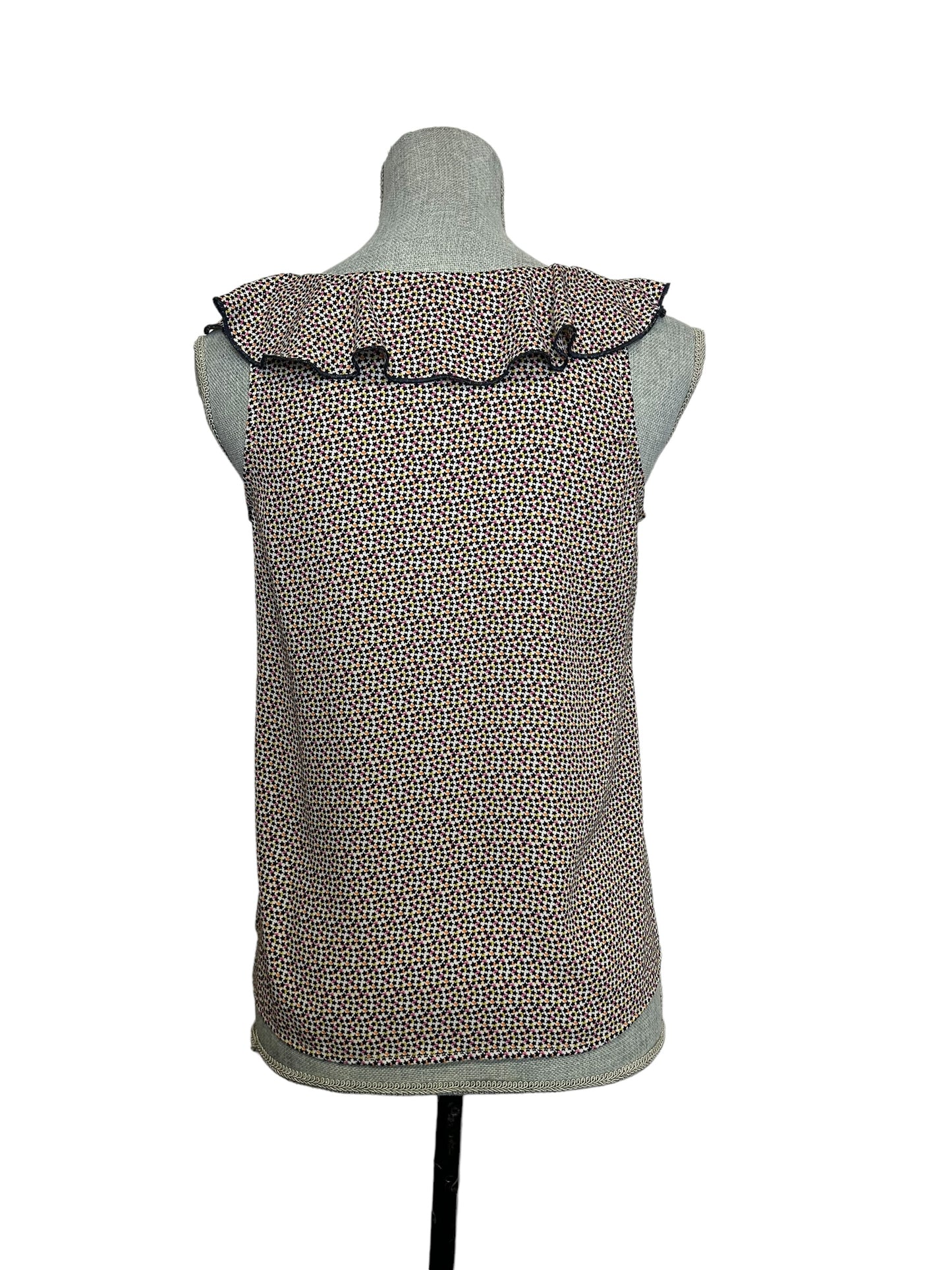 Cabi Ruffle V-Neck Pull Over Women's Tank Top Stars Patterned - Size Extra Small