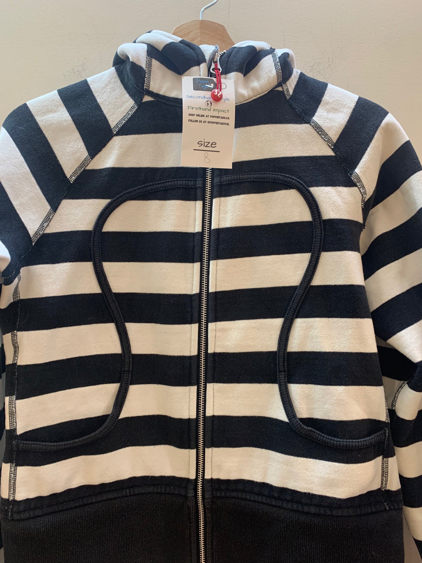 Lululemon (Rare) Scuba Hoodie Red Cuff Striped Black/White - Size 8