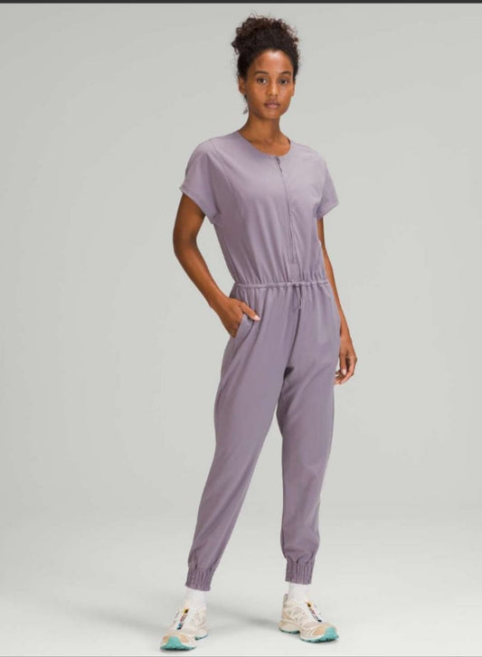 Lululemon Stretch Travel Woven Women's Jumpsuit Dusky Lavender - Size 8