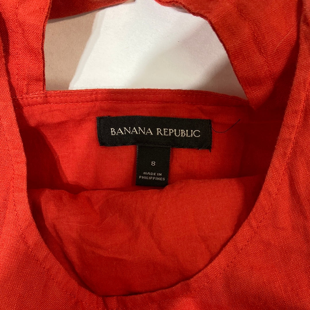 Banana Republic Women's Linen Maxi Dress Red/Orange - Size 8