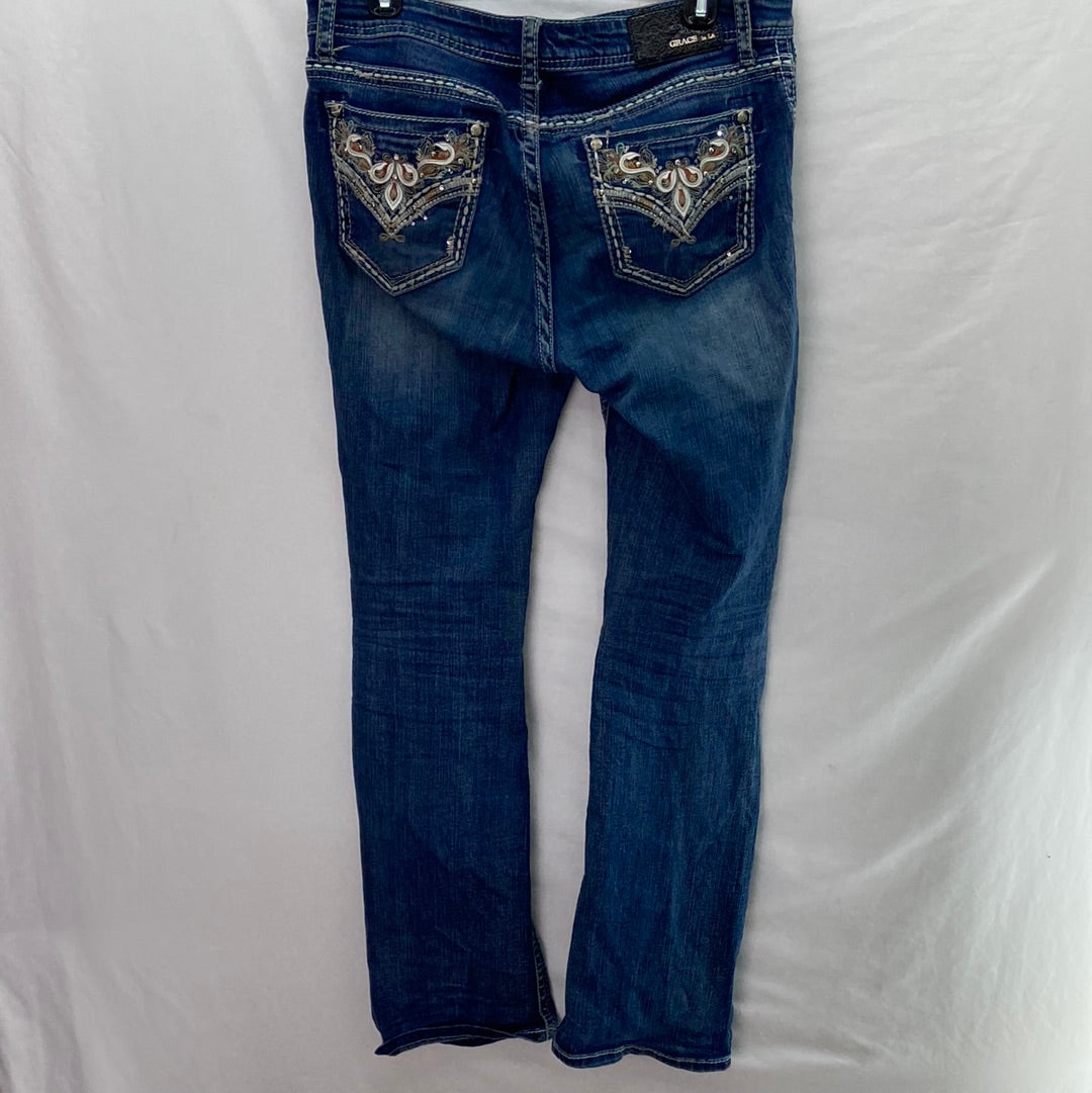 Grace in LA Women's Flared Denim Jeans Dark Washed - Size 30