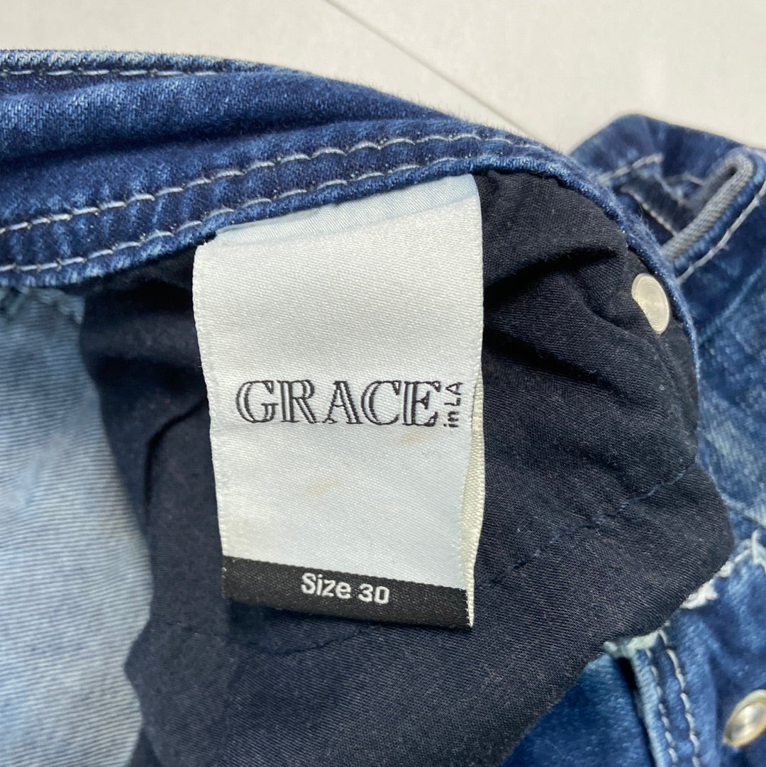 Grace in LA Women's Flared Denim Jeans Dark Washed - Size 30