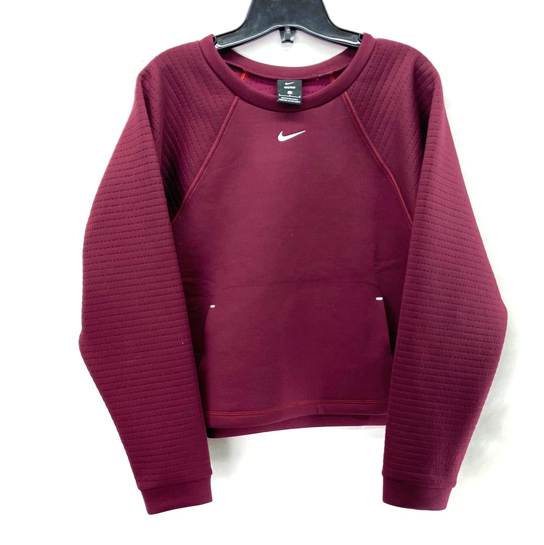 Nike Center Swoosh Boxy Polyester Women's Crewneck Top Burgundy - Size L