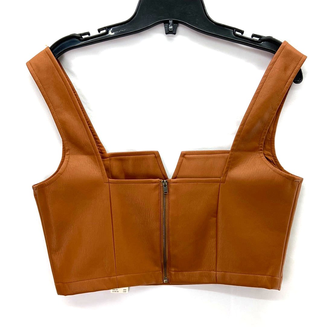 Maeve by Anthropologie Women's Faux Leather Top Brown - Size 8
