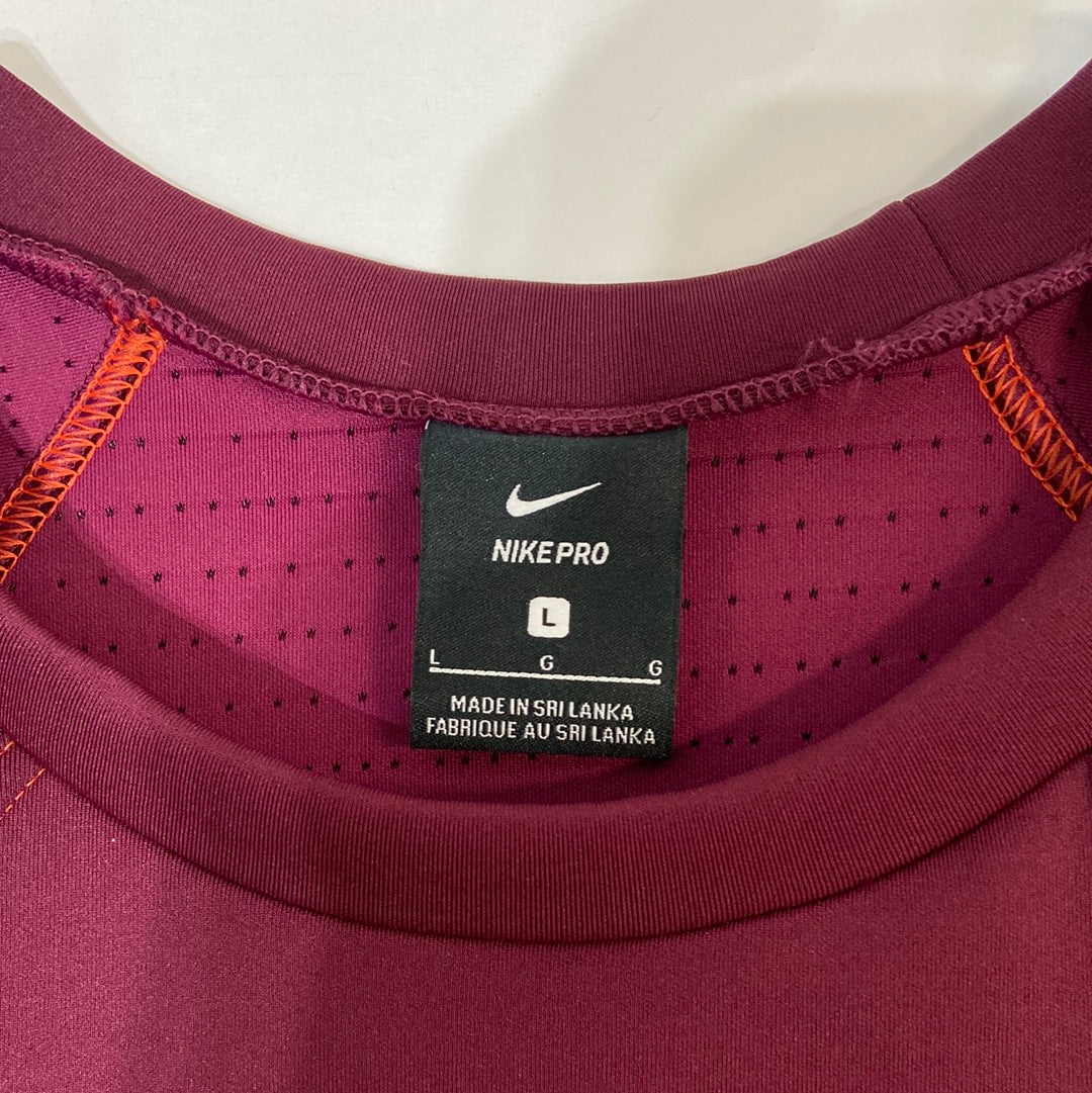 Nike Center Swoosh Boxy Polyester Women's Crewneck Top Burgundy - Size L