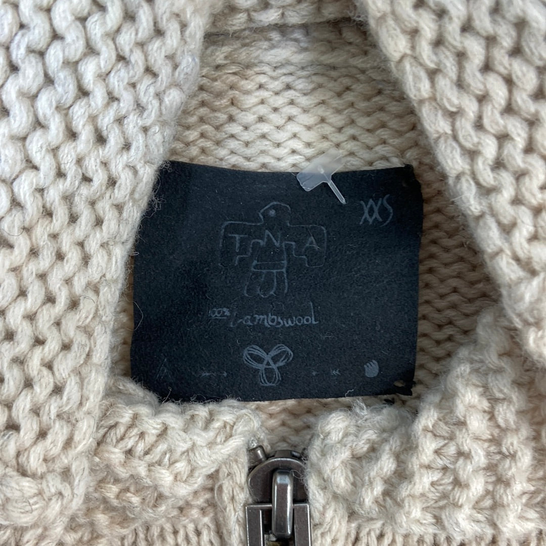 TNA Women's Lambs Wool Zip Up Knit Sweater Beige - Size XXS