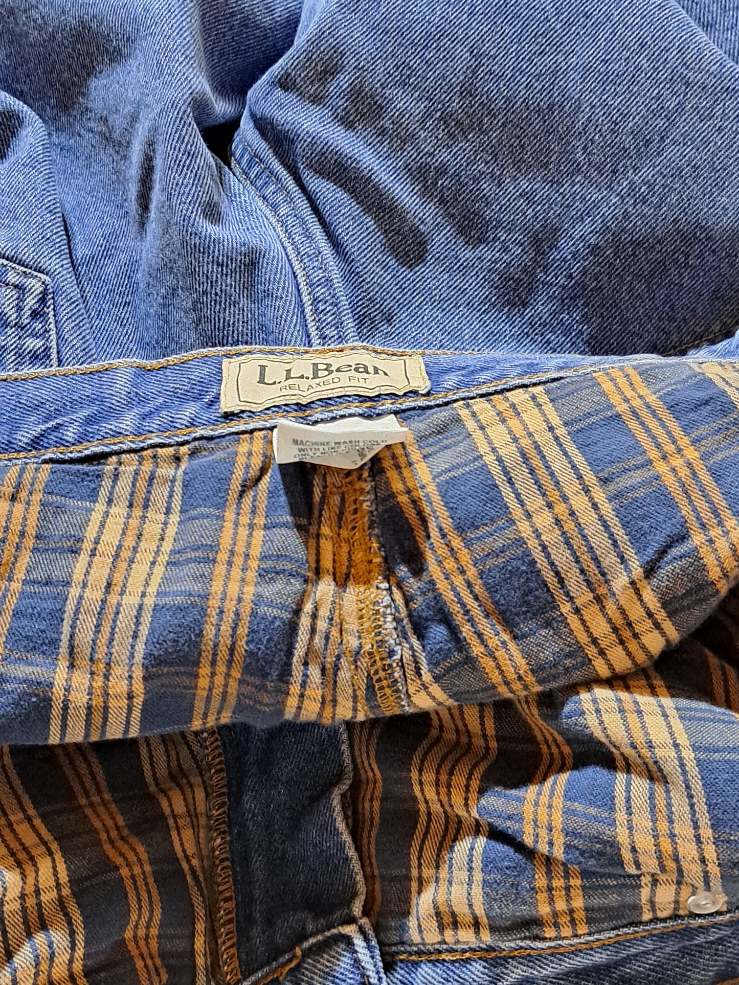 L.L. Bean Vintage Jeans Plaid Lining Blue - 42 x 30
