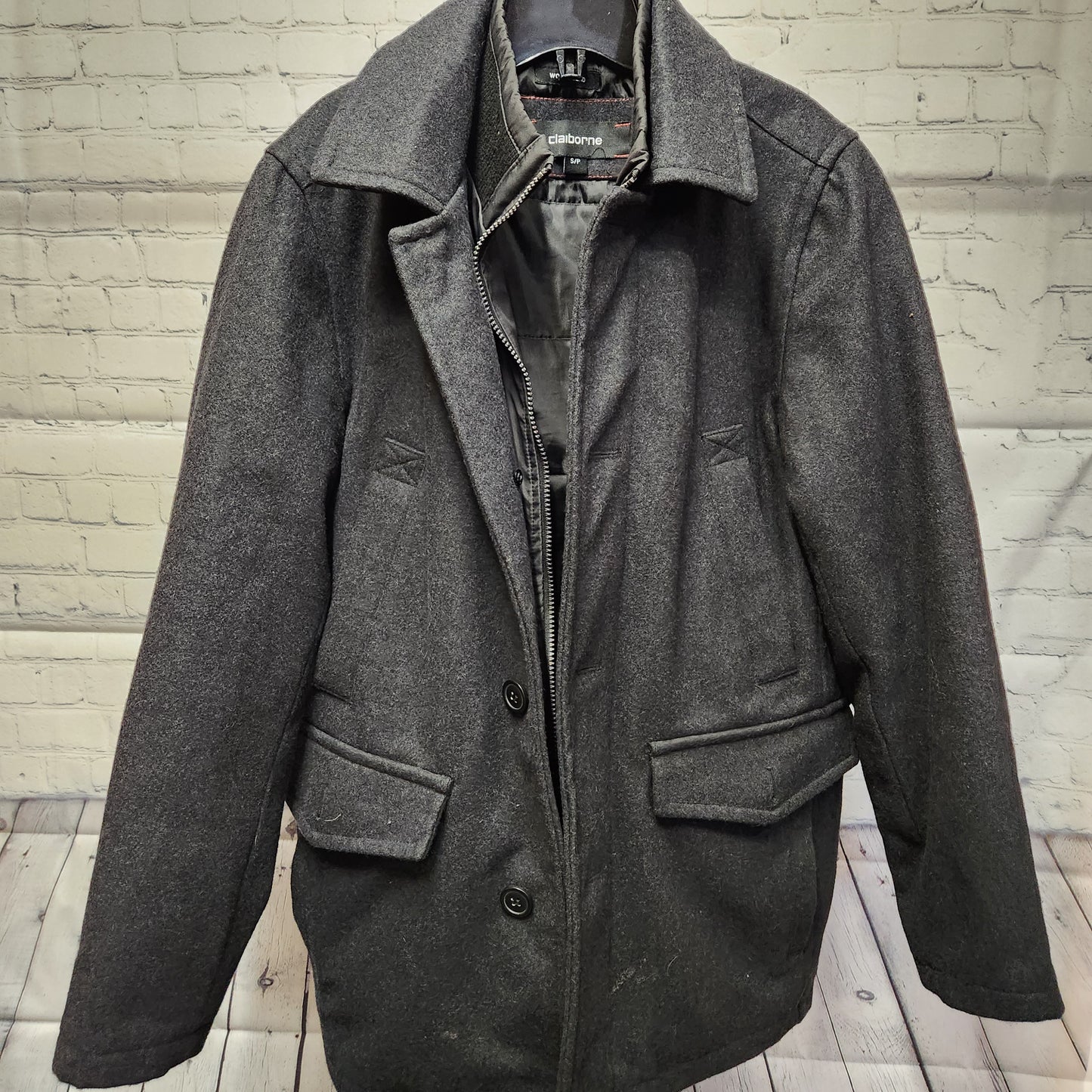 Claiborne Wool Blend Pea Men's Coat Black - Small