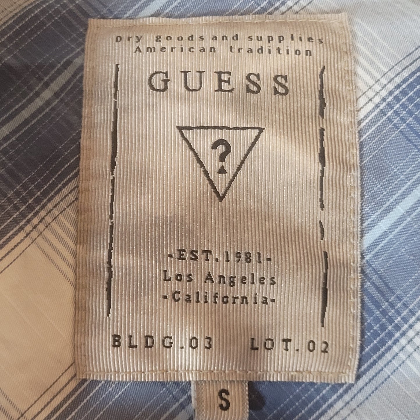 GUESS Long Sleeve Slim Fit Button Down Plaid White/Blue - Small