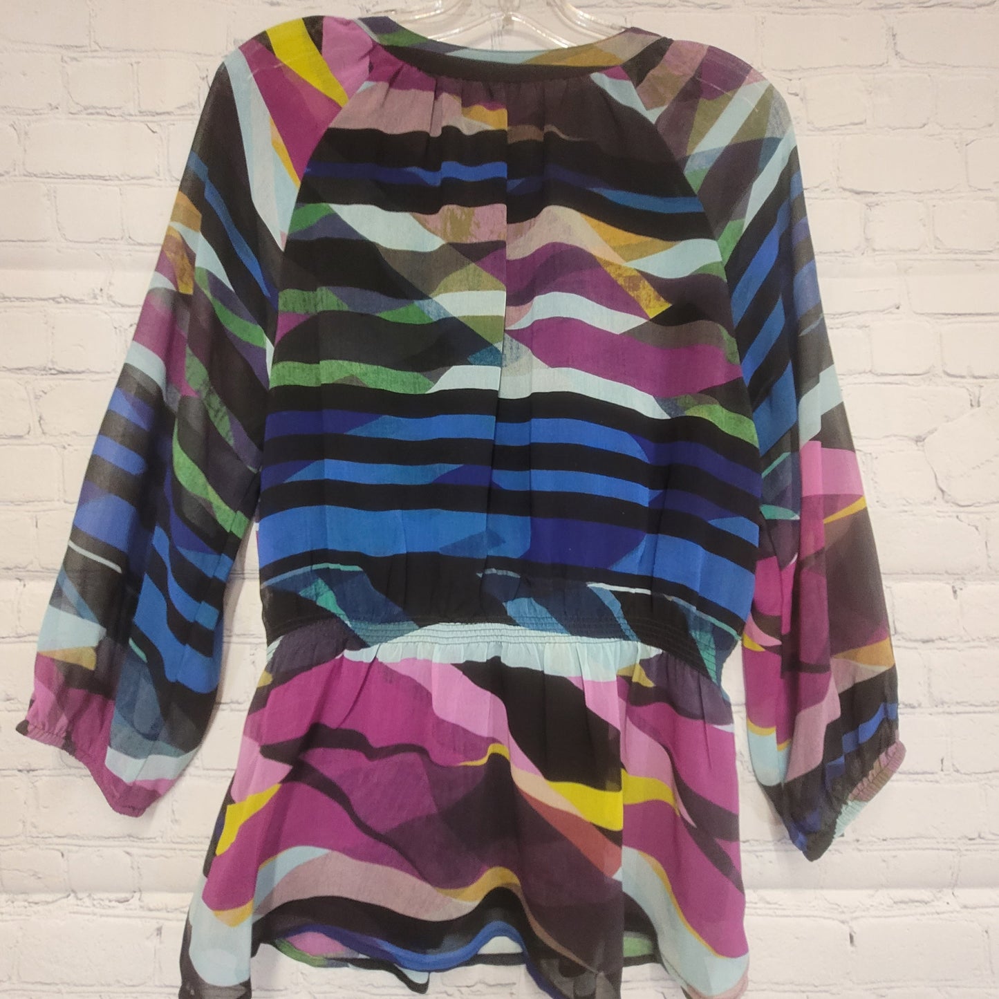 Calvin Klein Geometric Color V-Neck Blouse Multicolor - Medium