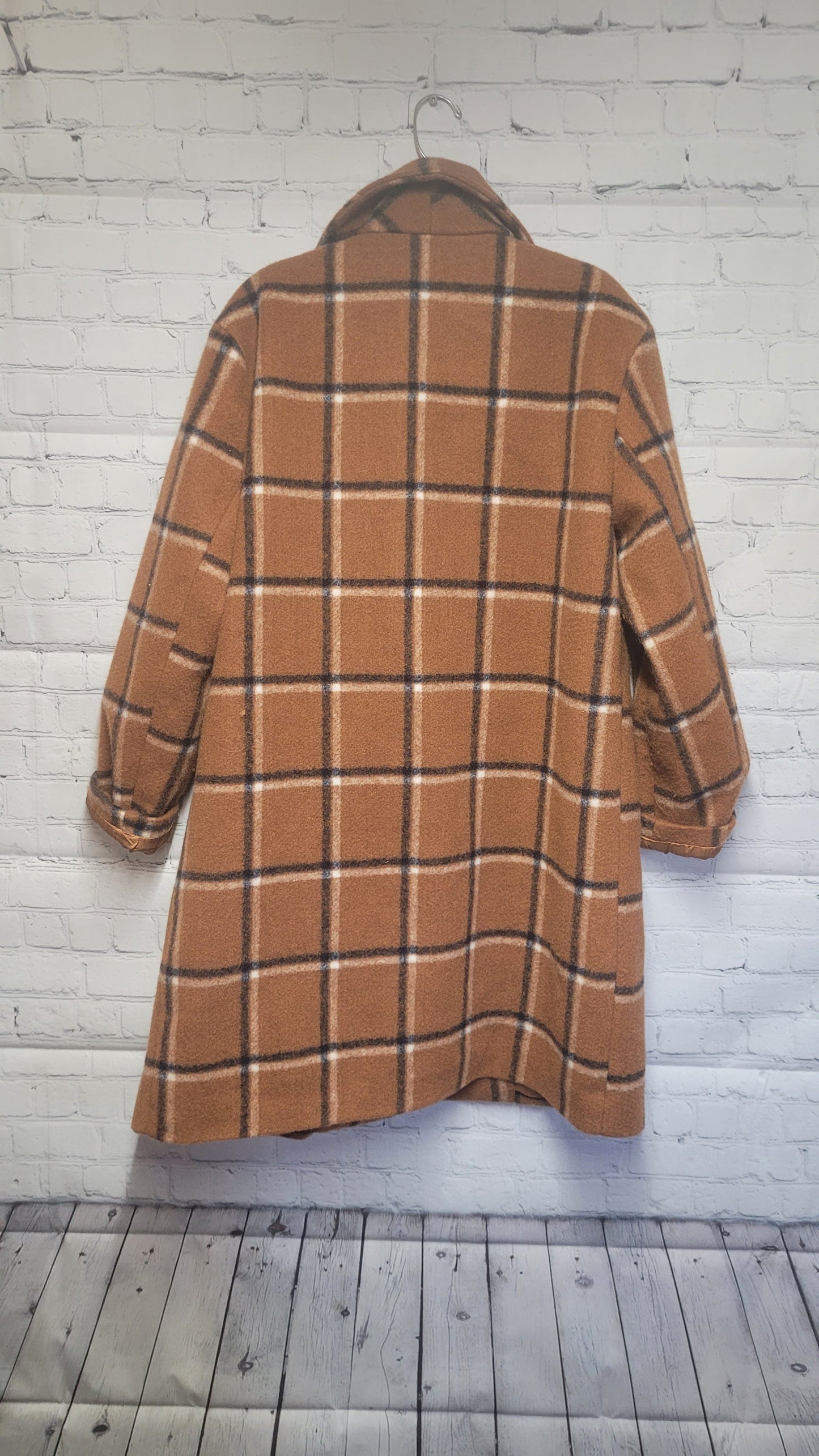 Steve Madden Plaid Long Fashion Coat Brown - Medium