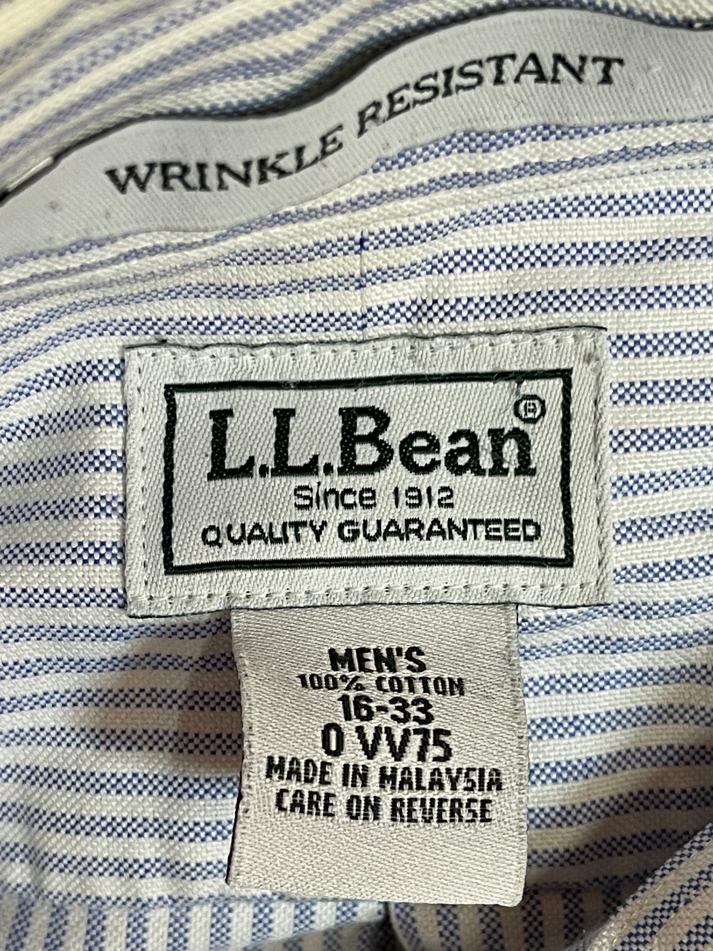L.L Bean Men's Button Up Wrinkle Resistant White Patterned - 16-33