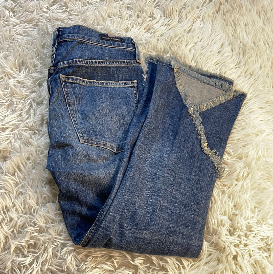 Citizens of Humanity Drew Fray High Rise Crop Flare Jeans Medium Washed - 25