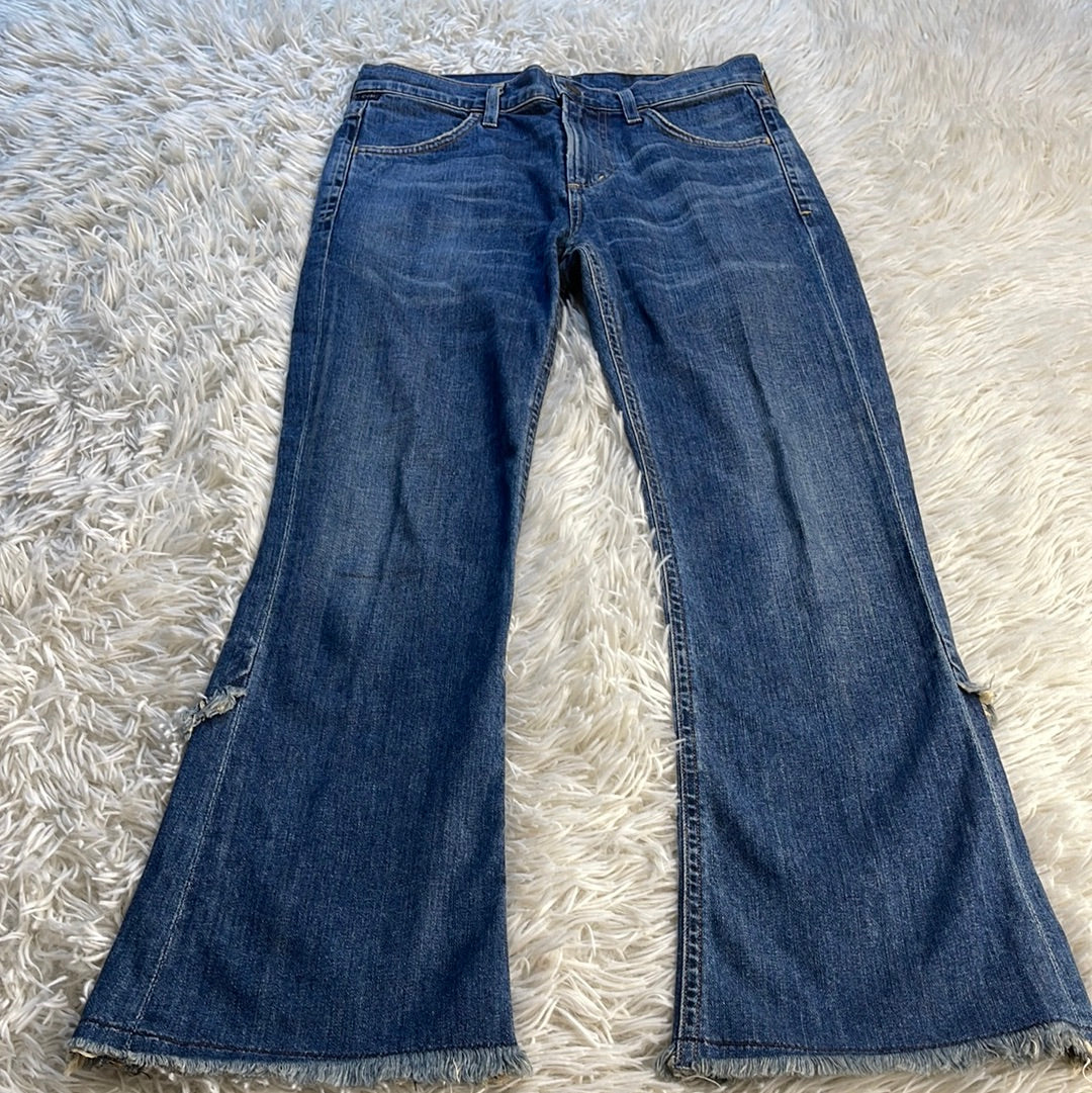 Medium blue crop flare jeans