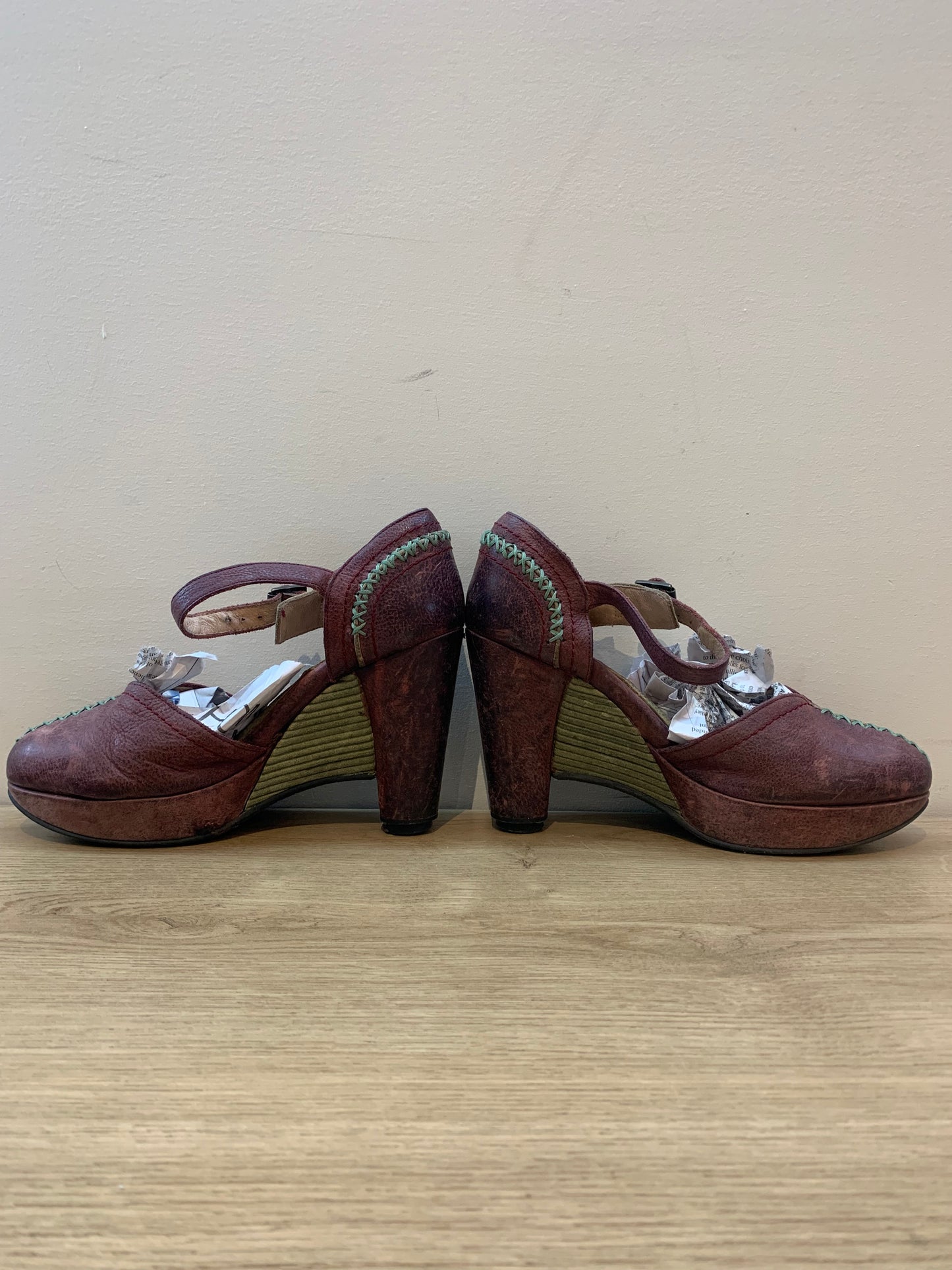 John Fluevog Simone wine platform heels size 6