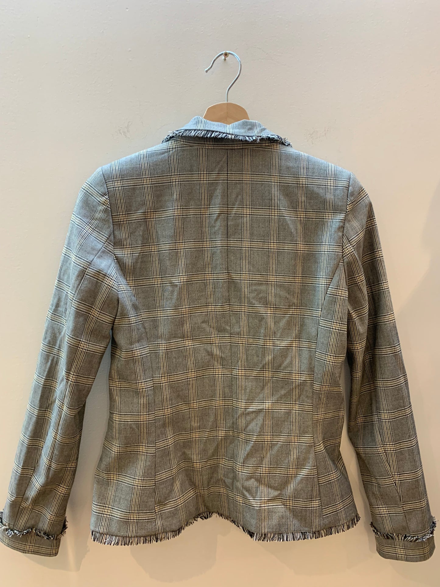 Lili Sidonio Fringe-Trim Plaid Blazer Grey Check - Women's Size XS